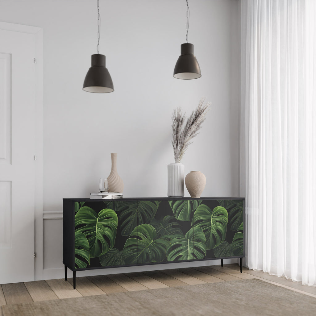 Μπουφές INFINITE MONSTERA με 3 πόρτες σε μαύρο φινίρισμα