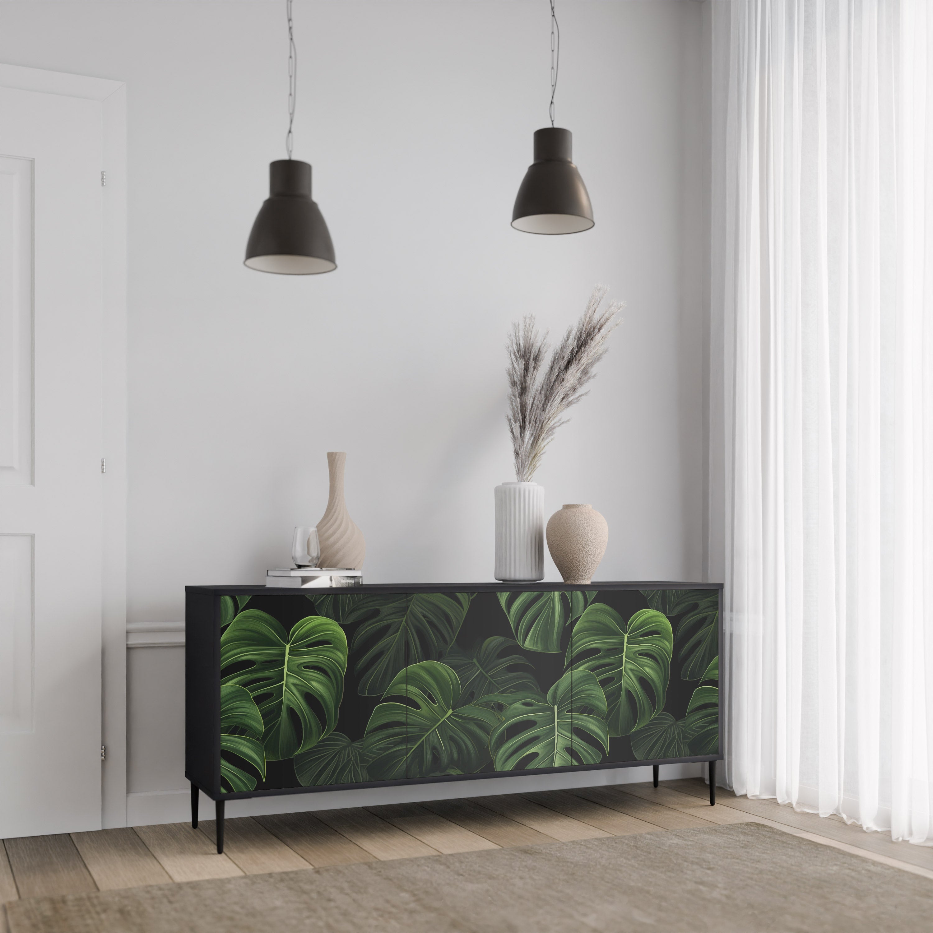 Μπουφές INFINITE MONSTERA με 3 πόρτες σε μαύρο φινίρισμα