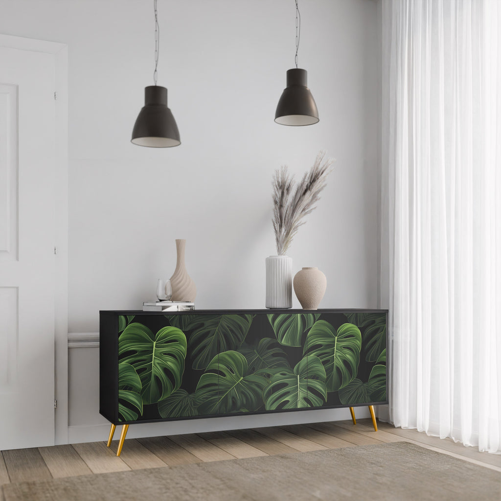 Μπουφές INFINITE MONSTERA με 3 πόρτες σε μαύρο φινίρισμα