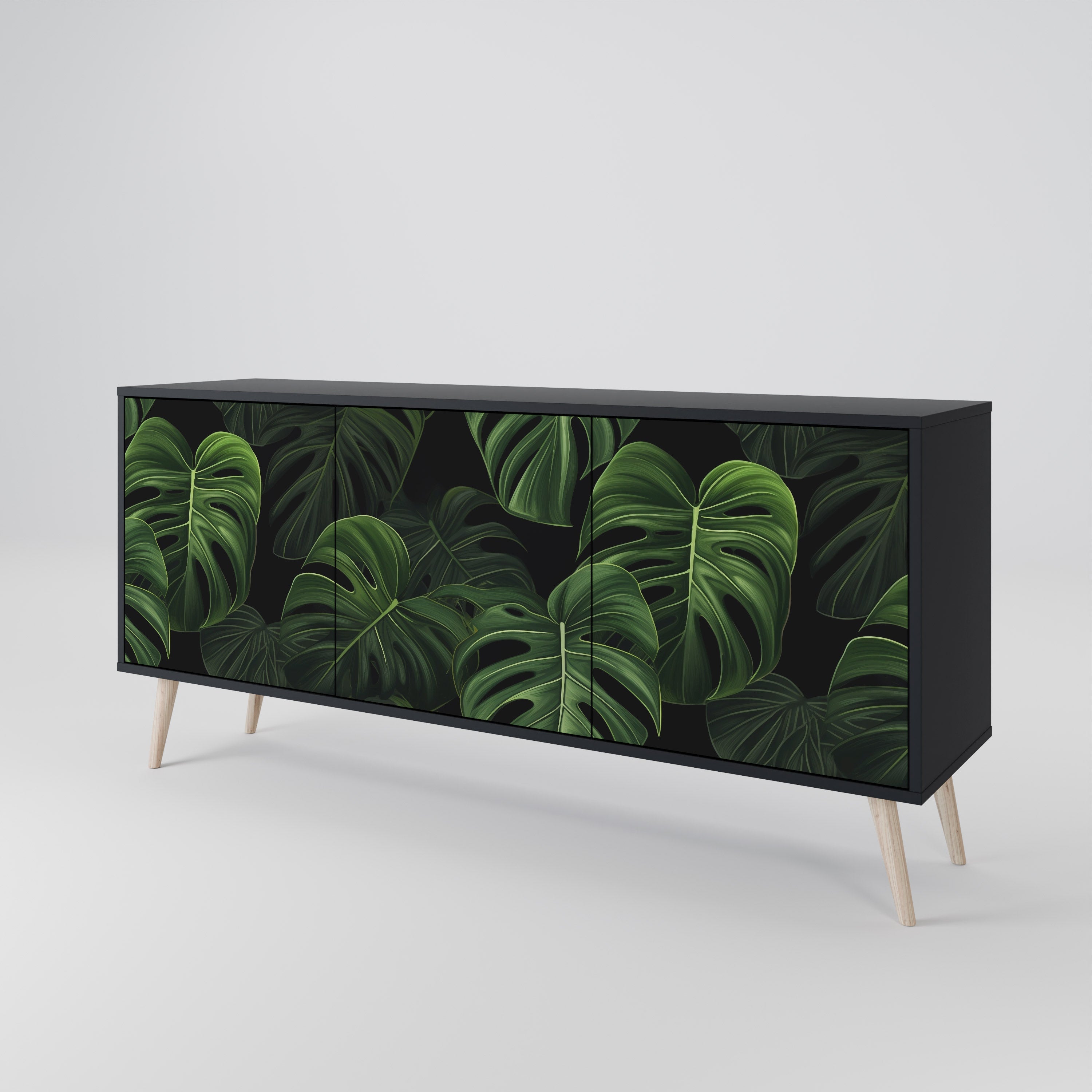 Μπουφές INFINITE MONSTERA με 3 πόρτες σε μαύρο φινίρισμα