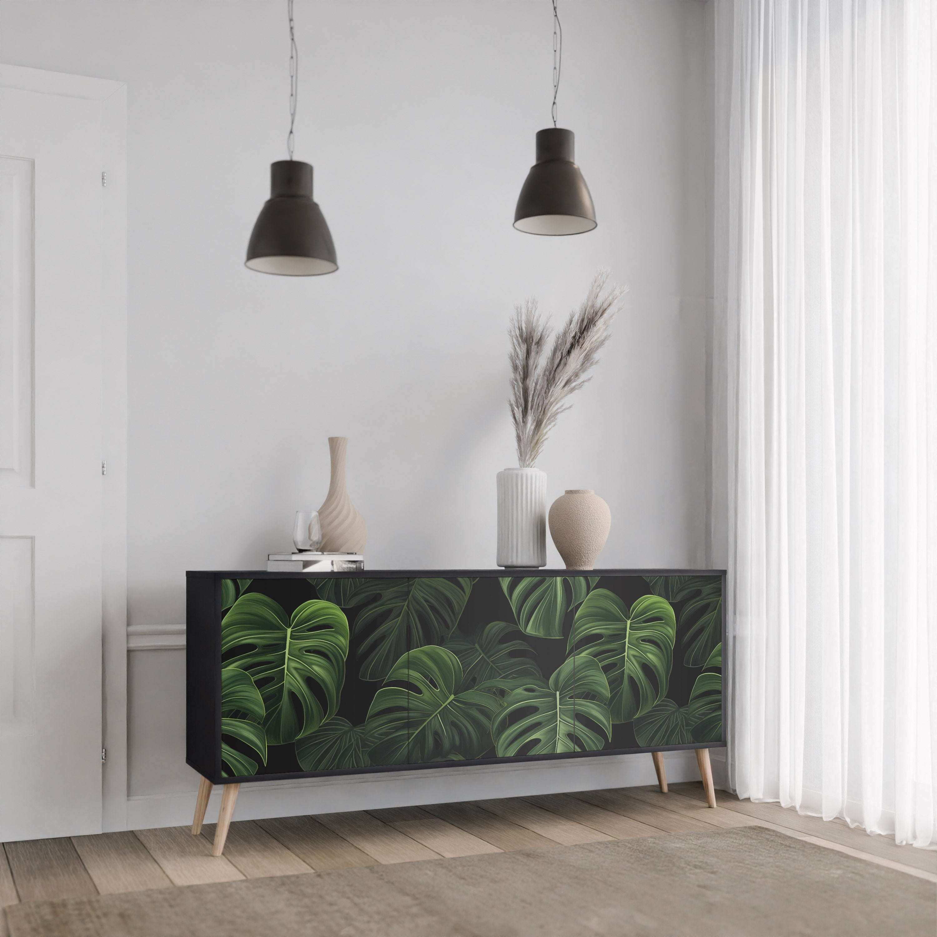 Μπουφές INFINITE MONSTERA με 3 πόρτες σε μαύρο φινίρισμα