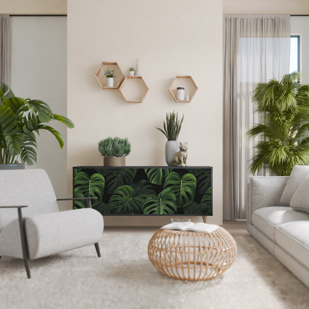Μπουφές INFINITE MONSTERA με 3 πόρτες σε μαύρο φινίρισμα