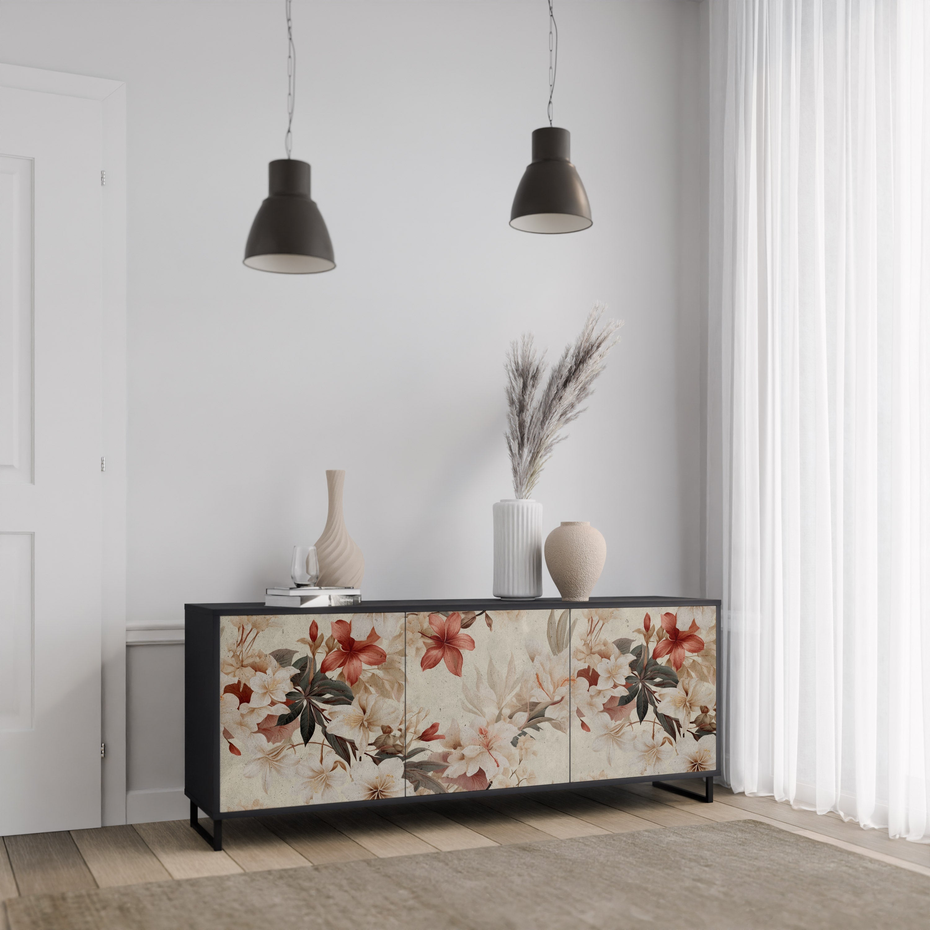 Μπουφές PETAL HARMONY με 3 πόρτες σε μαύρο φινίρισμα