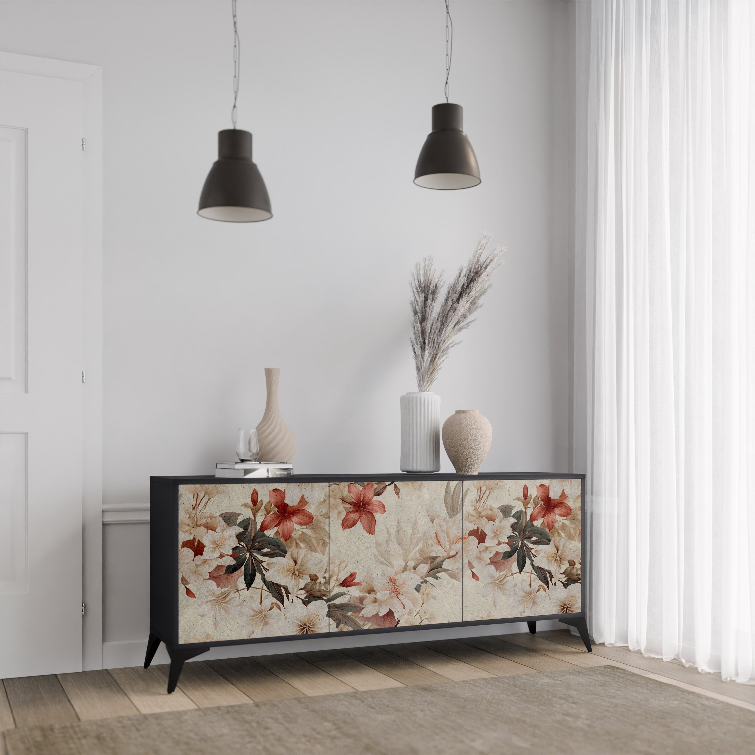 Μπουφές PETAL HARMONY με 3 πόρτες σε μαύρο φινίρισμα