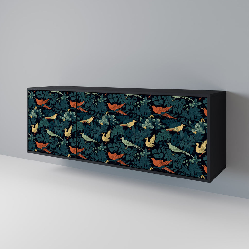 Μπουφές FOWL ORNAMENT με 3 πόρτες σε μαύρο φινίρισμα