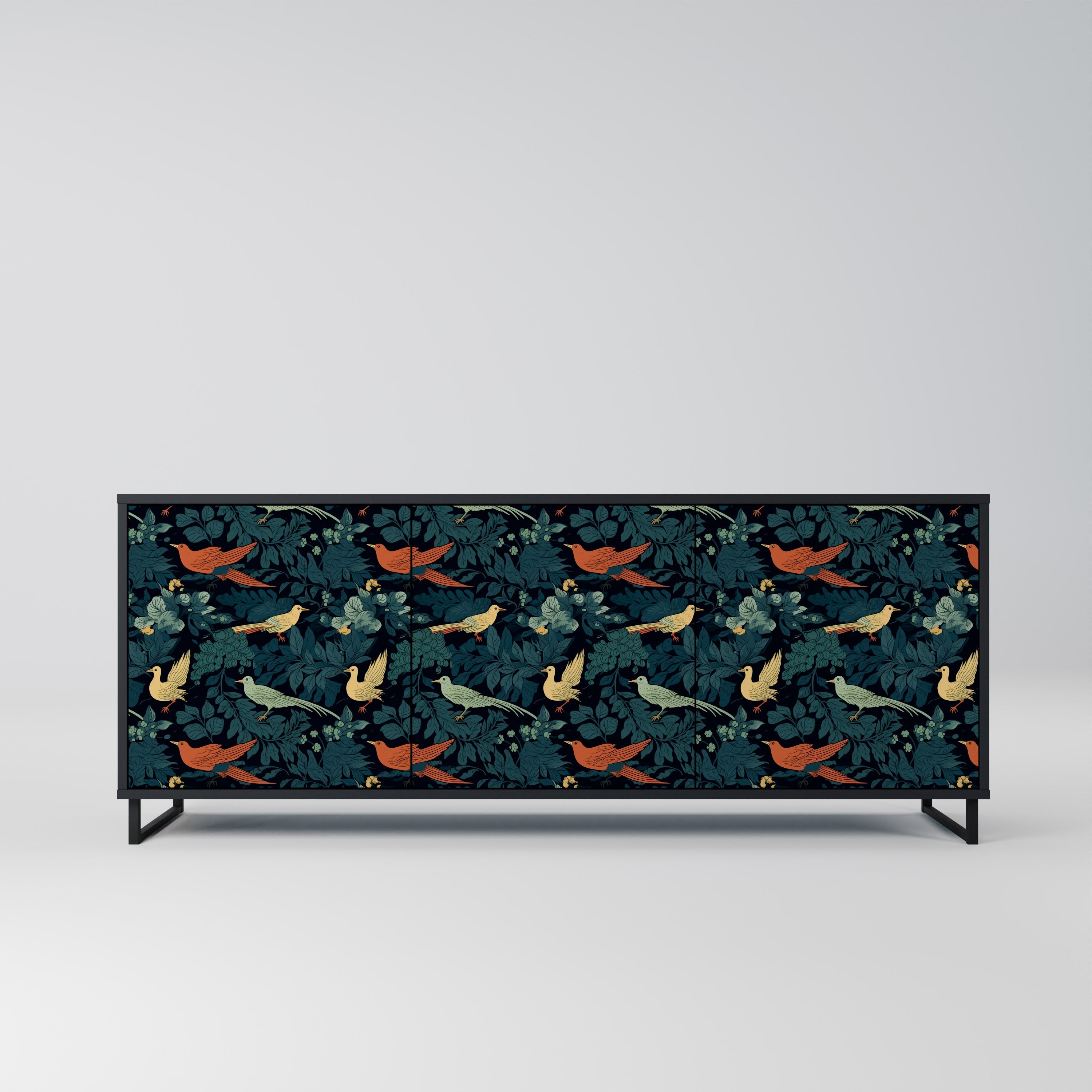 Μπουφές FOWL ORNAMENT με 3 πόρτες σε μαύρο φινίρισμα