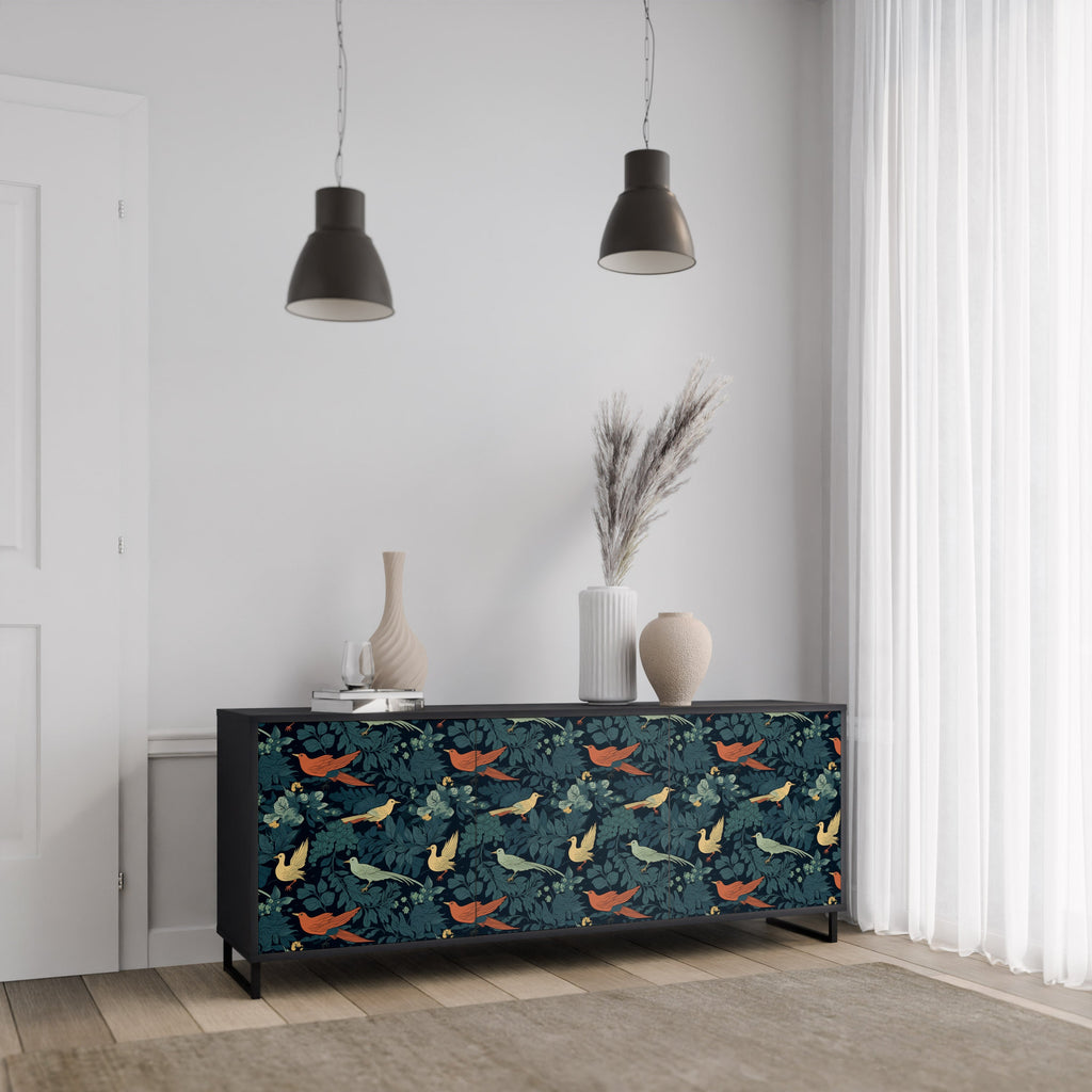 Μπουφές FOWL ORNAMENT με 3 πόρτες σε μαύρο φινίρισμα