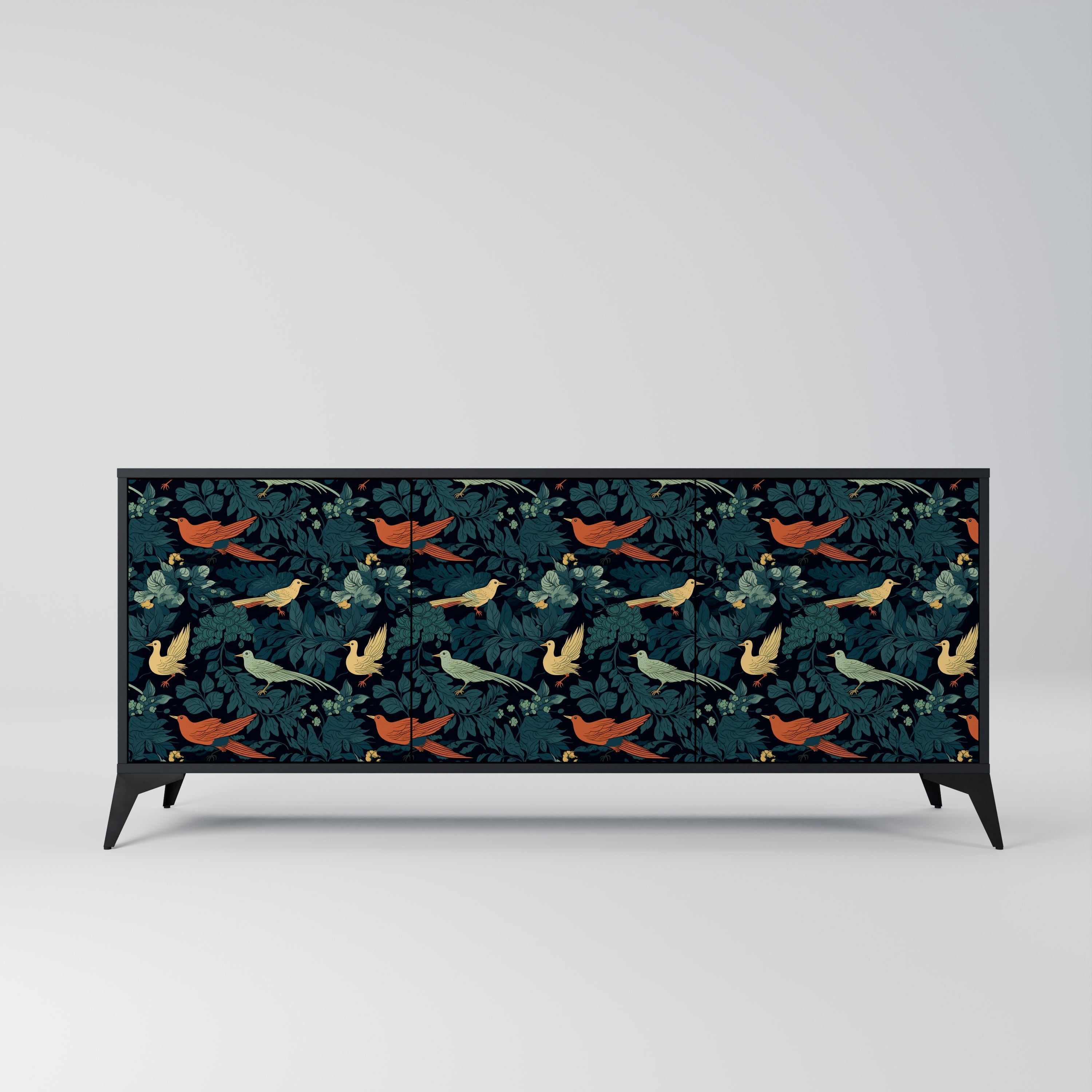Μπουφές FOWL ORNAMENT με 3 πόρτες σε μαύρο φινίρισμα