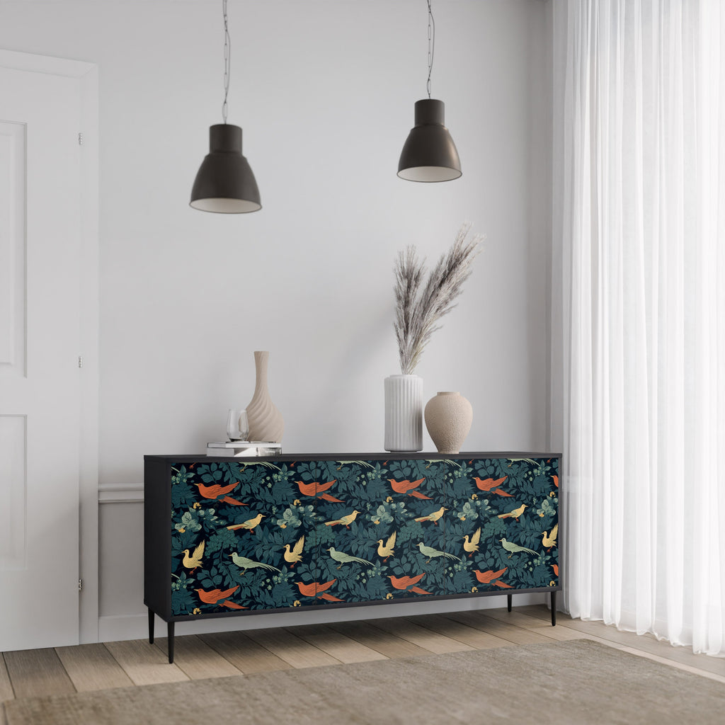 Μπουφές FOWL ORNAMENT με 3 πόρτες σε μαύρο φινίρισμα
