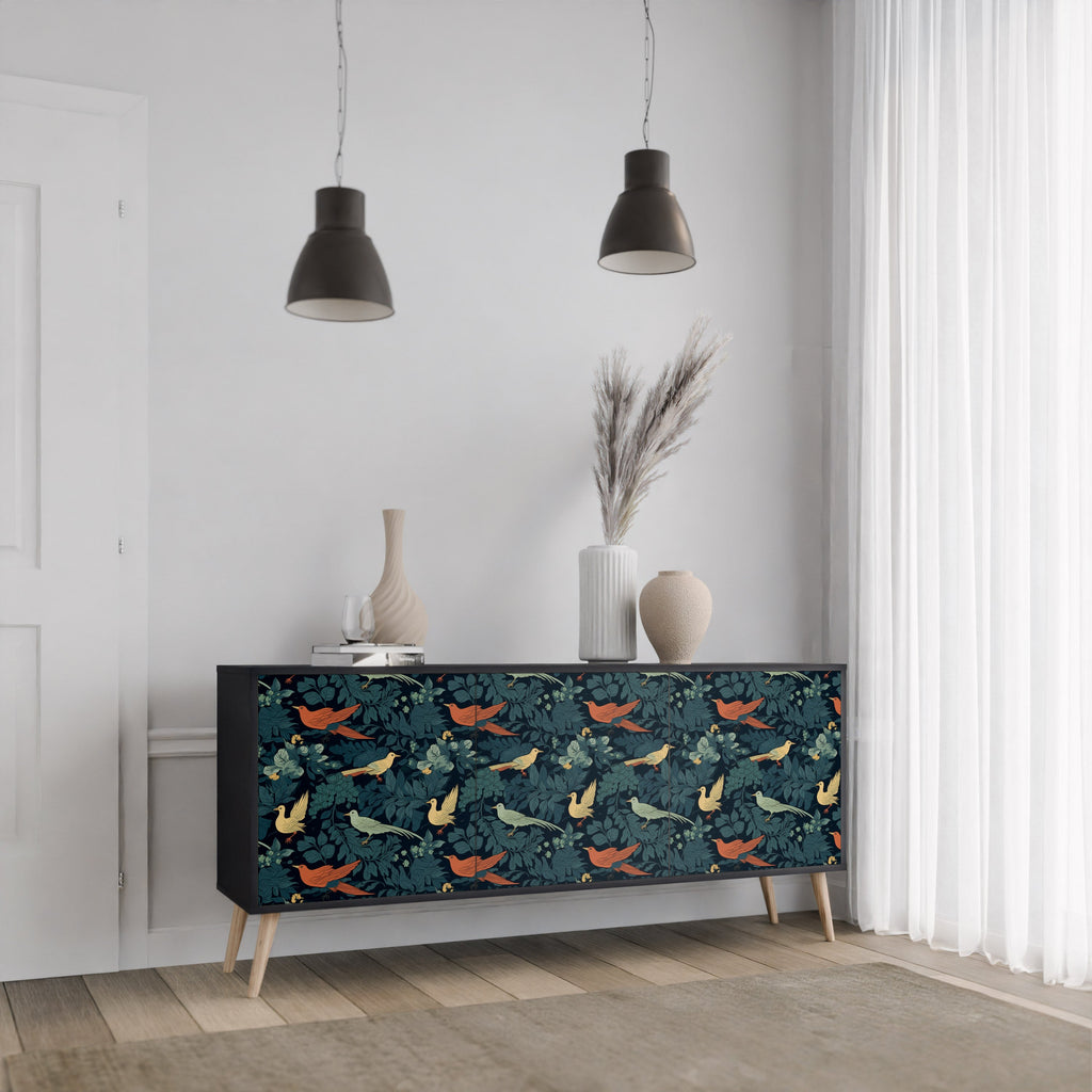 Μπουφές FOWL ORNAMENT με 3 πόρτες σε μαύρο φινίρισμα