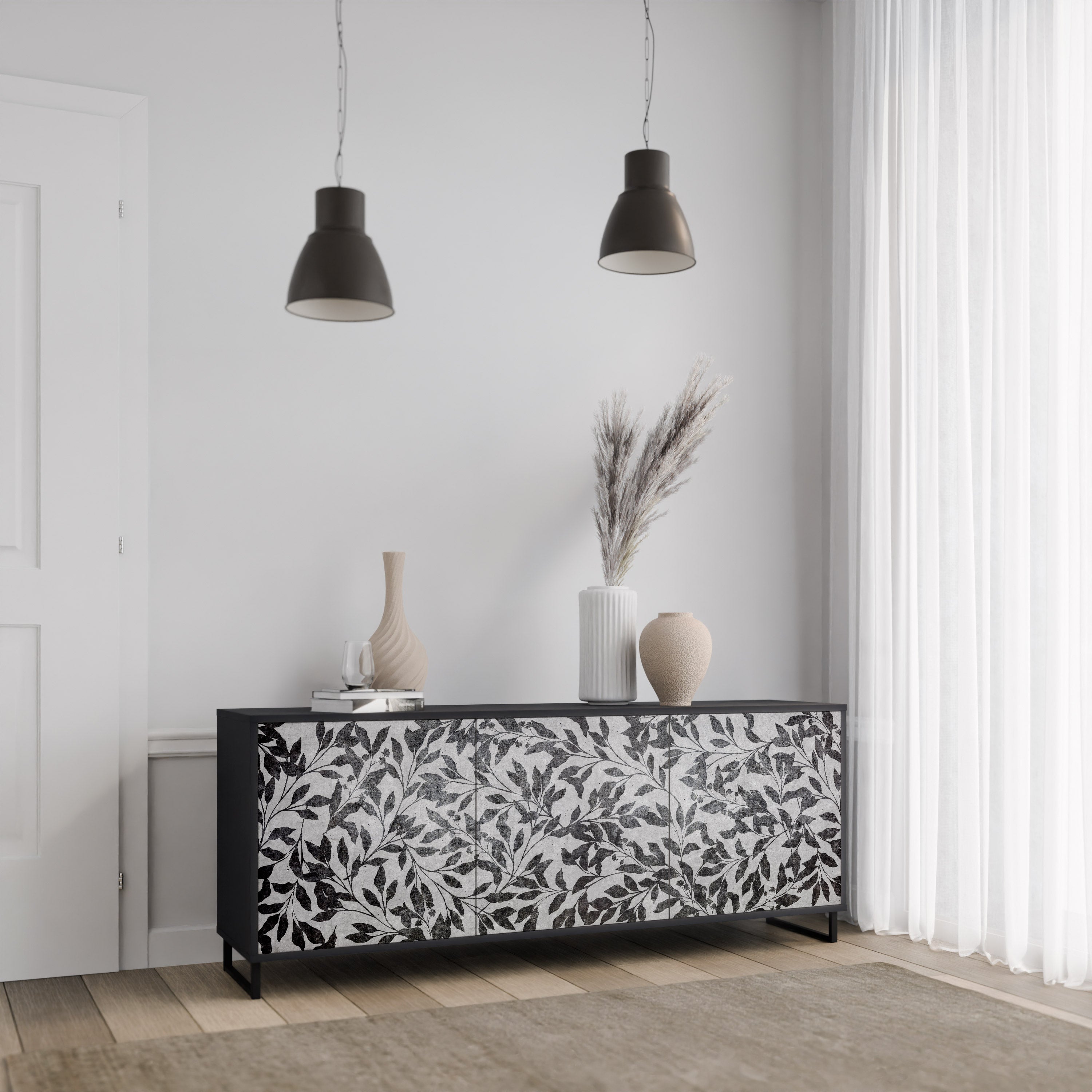 Μπουφές CHARCOAL SPROUT με 3 πόρτες σε μαύρο φινίρισμα
