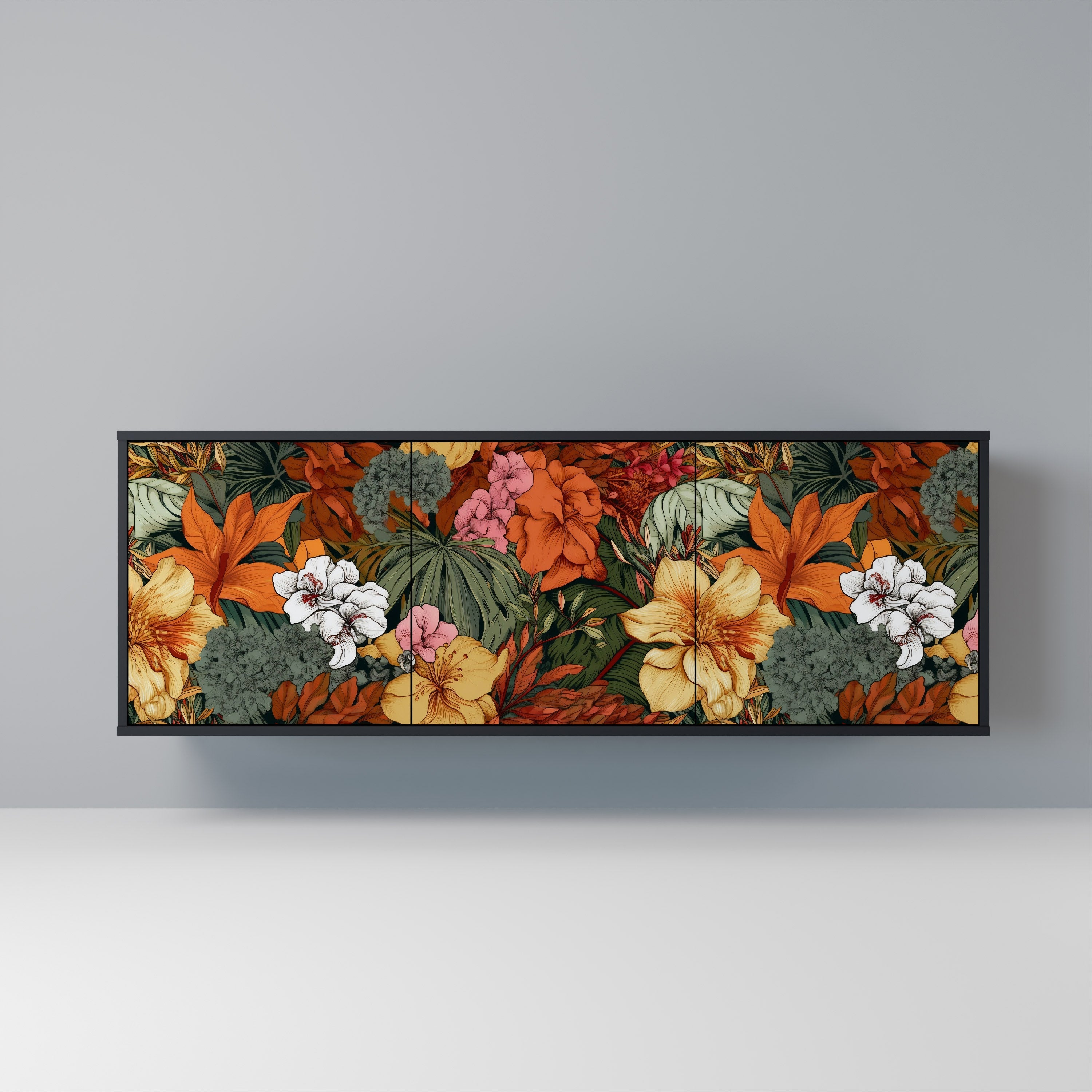 Μπουφές RADIANT FLORA με 3 πόρτες σε μαύρο φινίρισμα