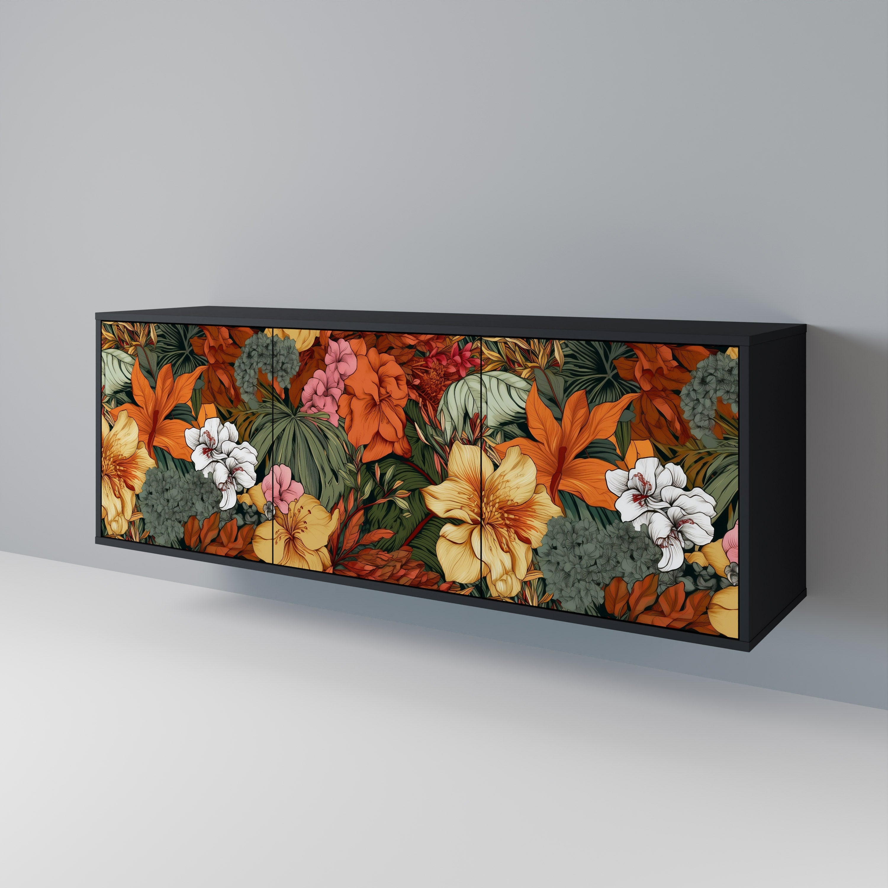 Μπουφές RADIANT FLORA με 3 πόρτες σε μαύρο φινίρισμα