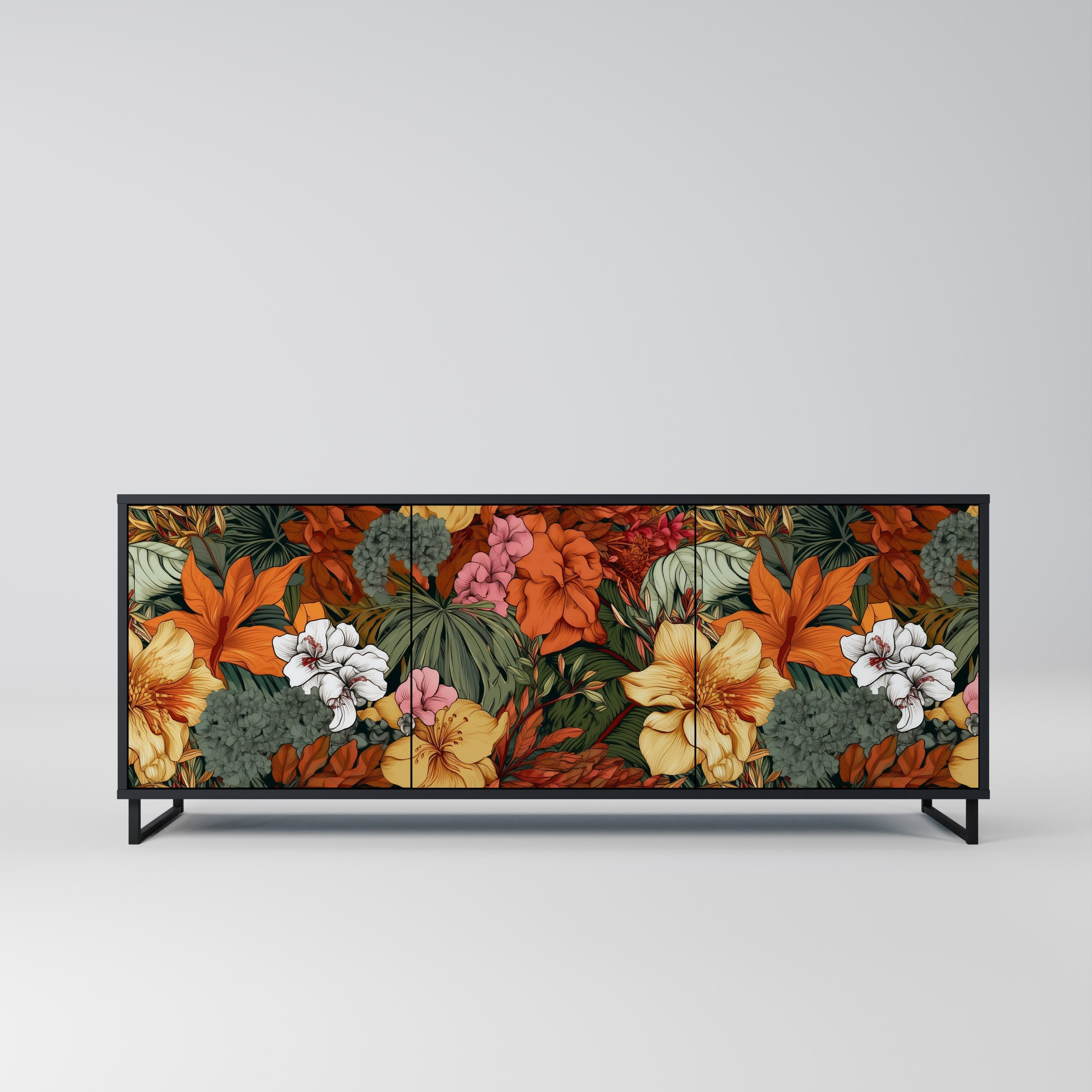 Μπουφές RADIANT FLORA με 3 πόρτες σε μαύρο φινίρισμα
