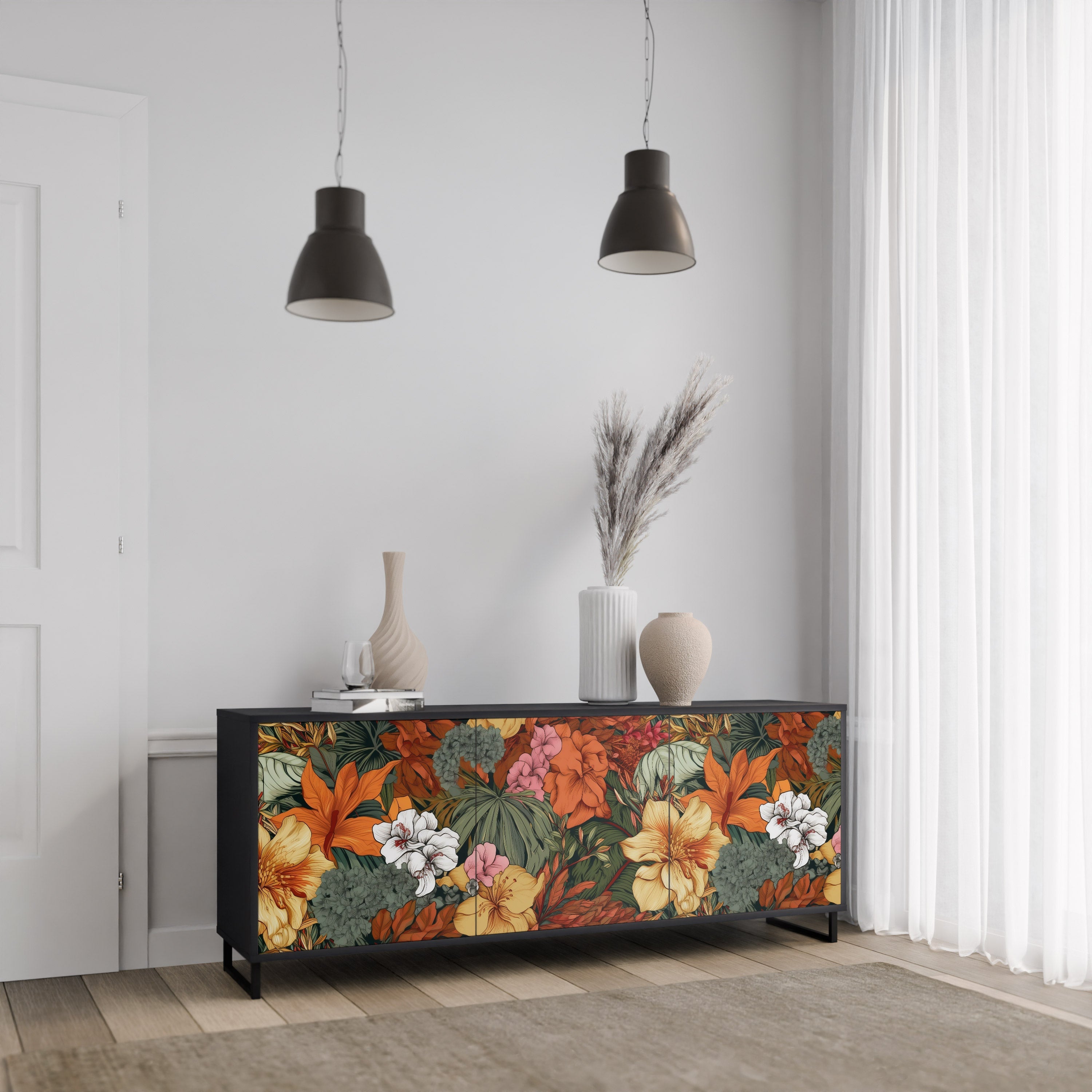 Μπουφές RADIANT FLORA με 3 πόρτες σε μαύρο φινίρισμα