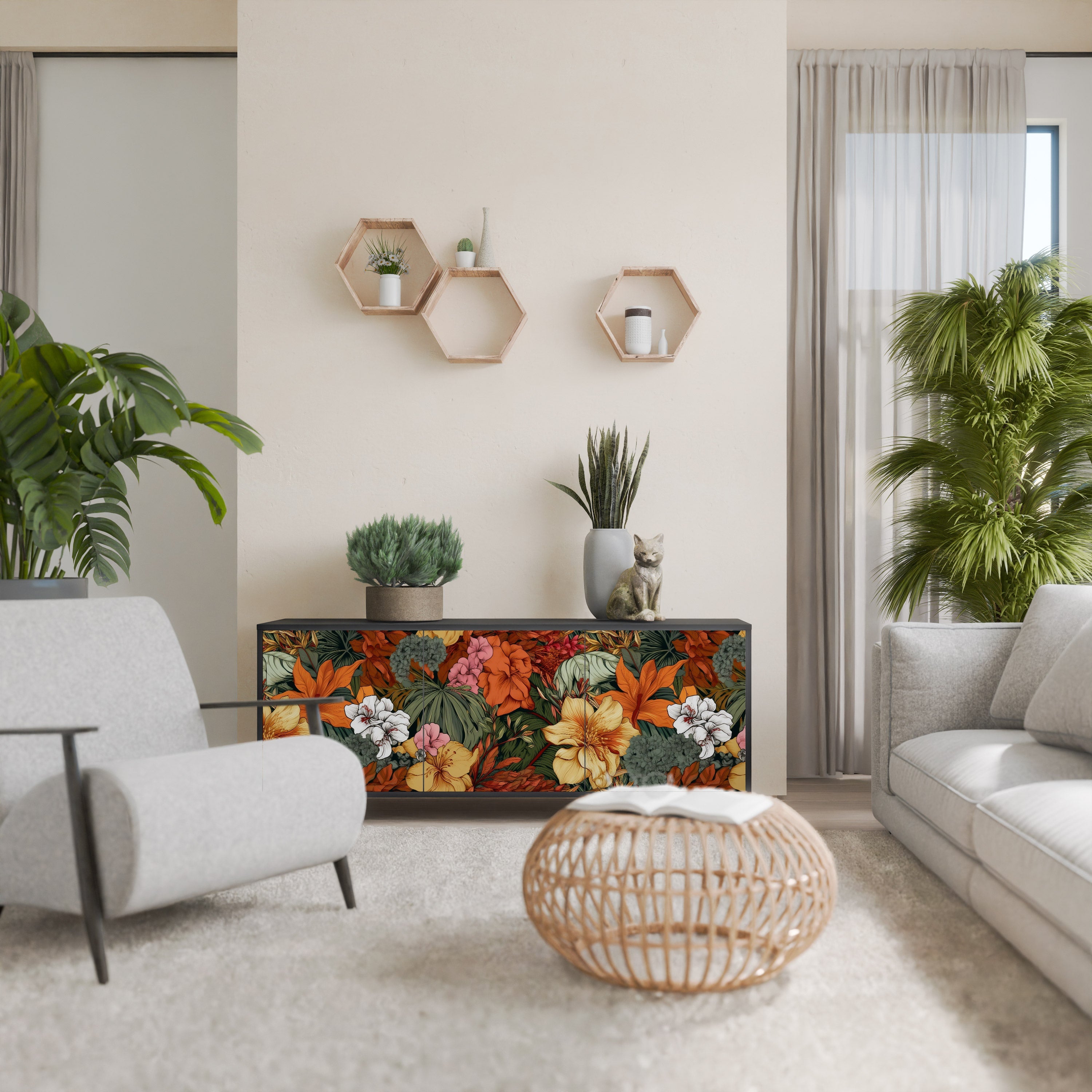 Μπουφές RADIANT FLORA με 3 πόρτες σε μαύρο φινίρισμα