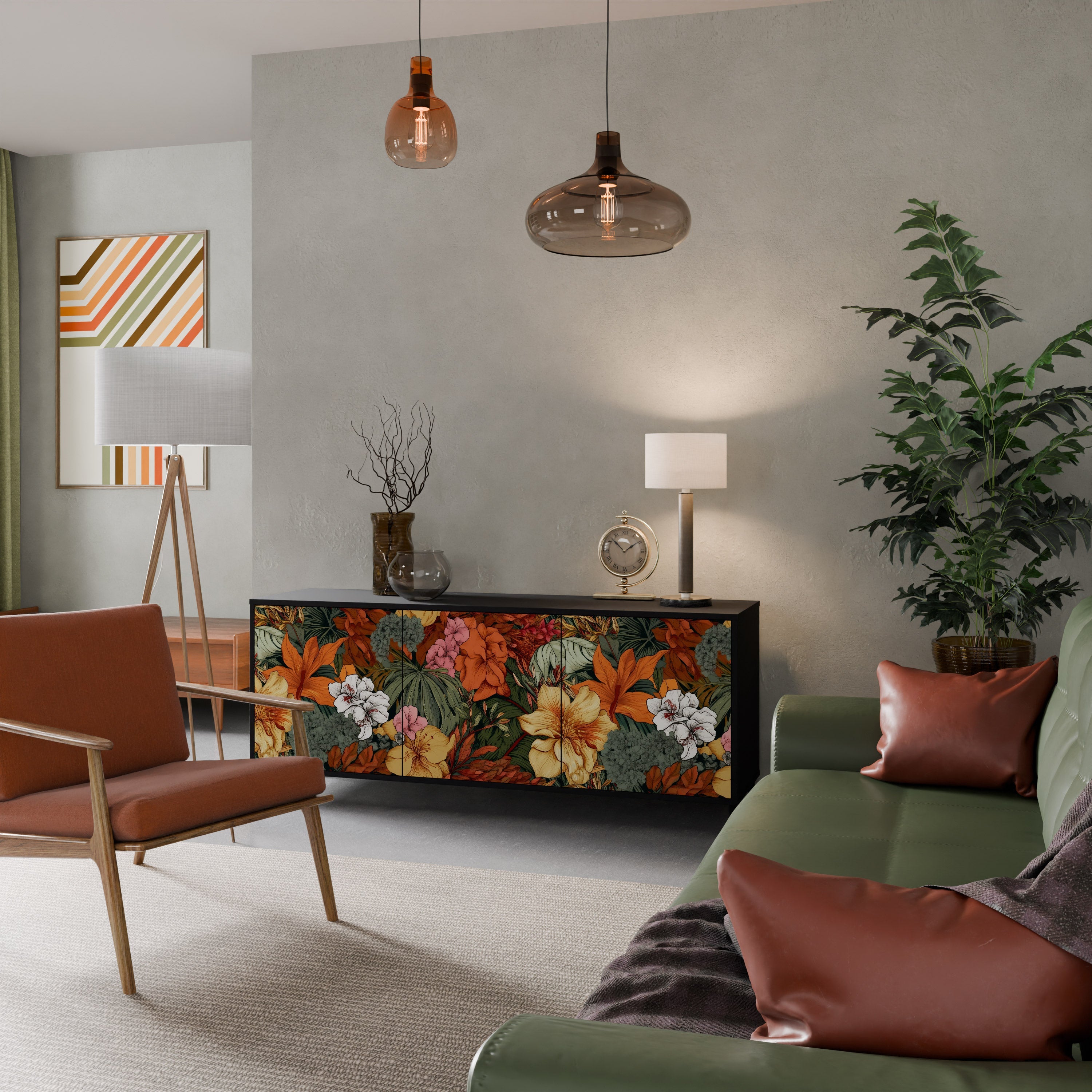 Μπουφές RADIANT FLORA με 3 πόρτες σε μαύρο φινίρισμα