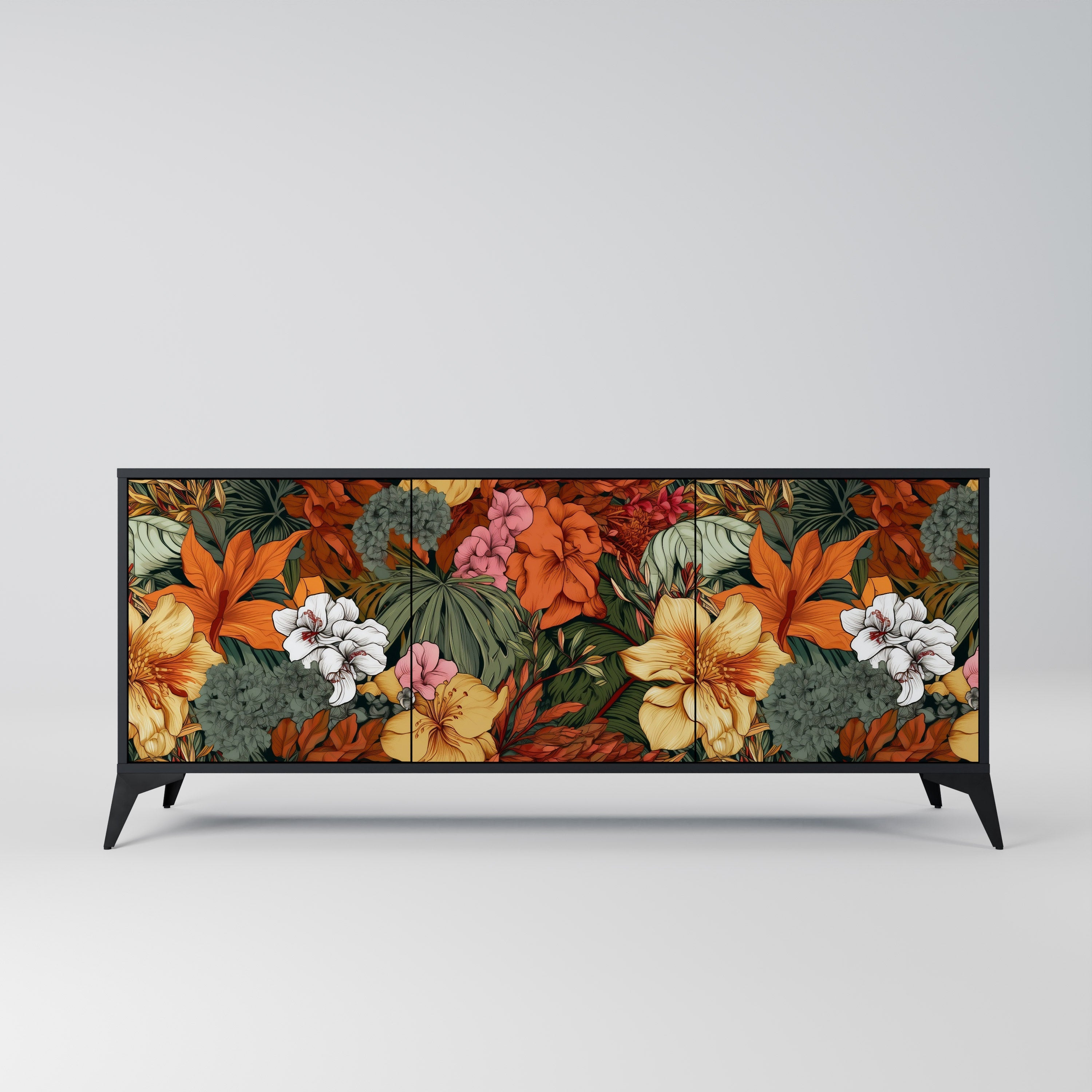 Μπουφές RADIANT FLORA με 3 πόρτες σε μαύρο φινίρισμα