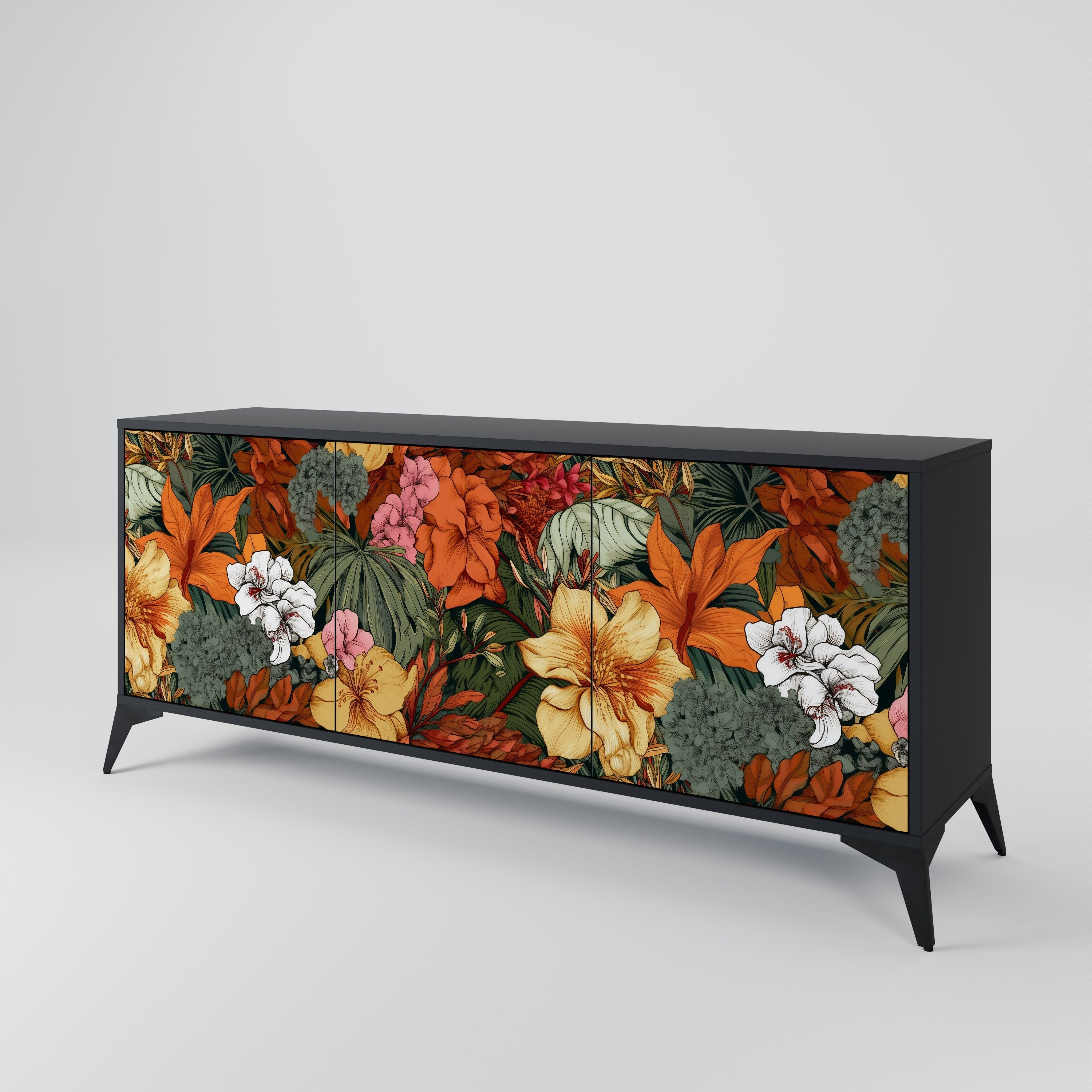 Μπουφές RADIANT FLORA με 3 πόρτες σε μαύρο φινίρισμα