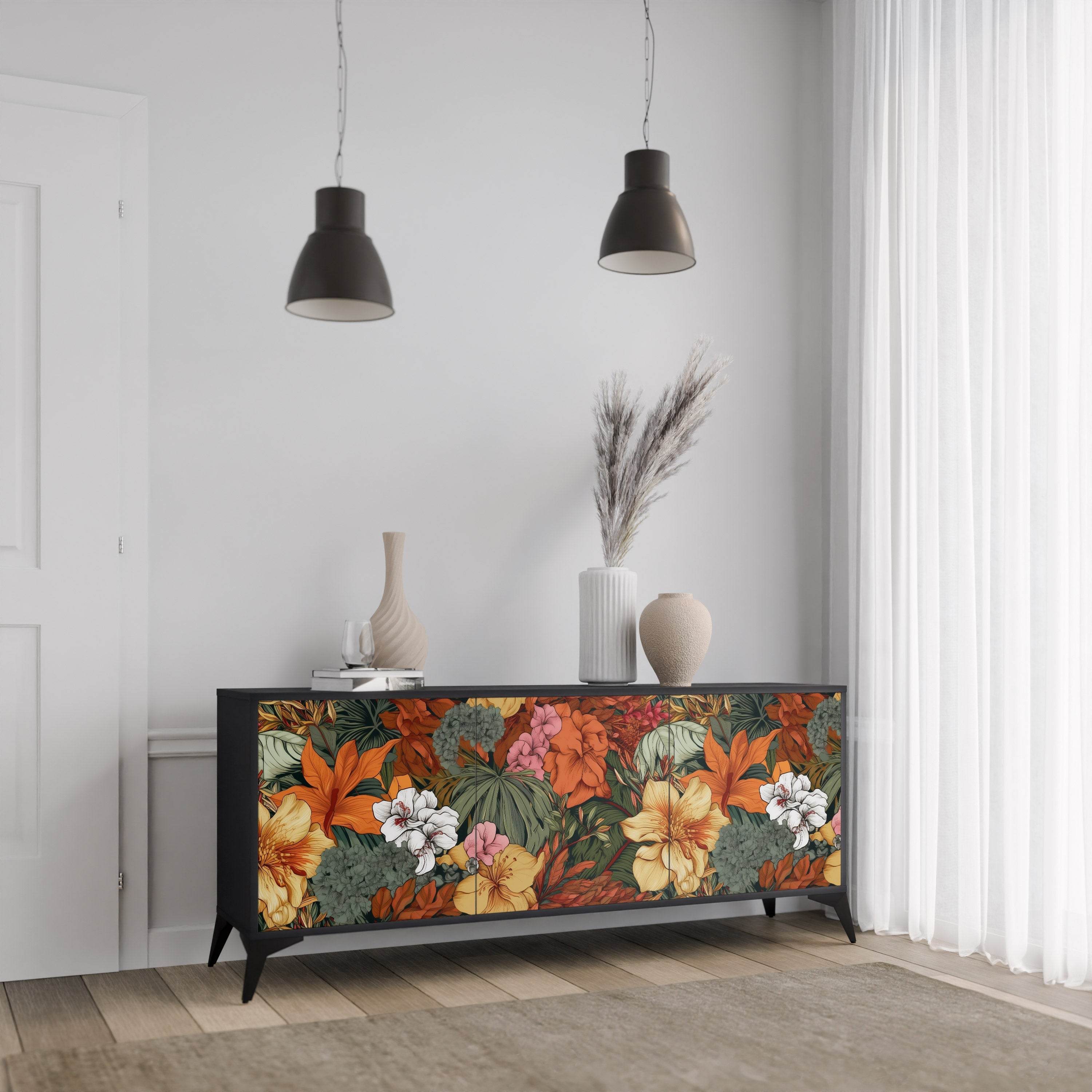 Μπουφές RADIANT FLORA με 3 πόρτες σε μαύρο φινίρισμα