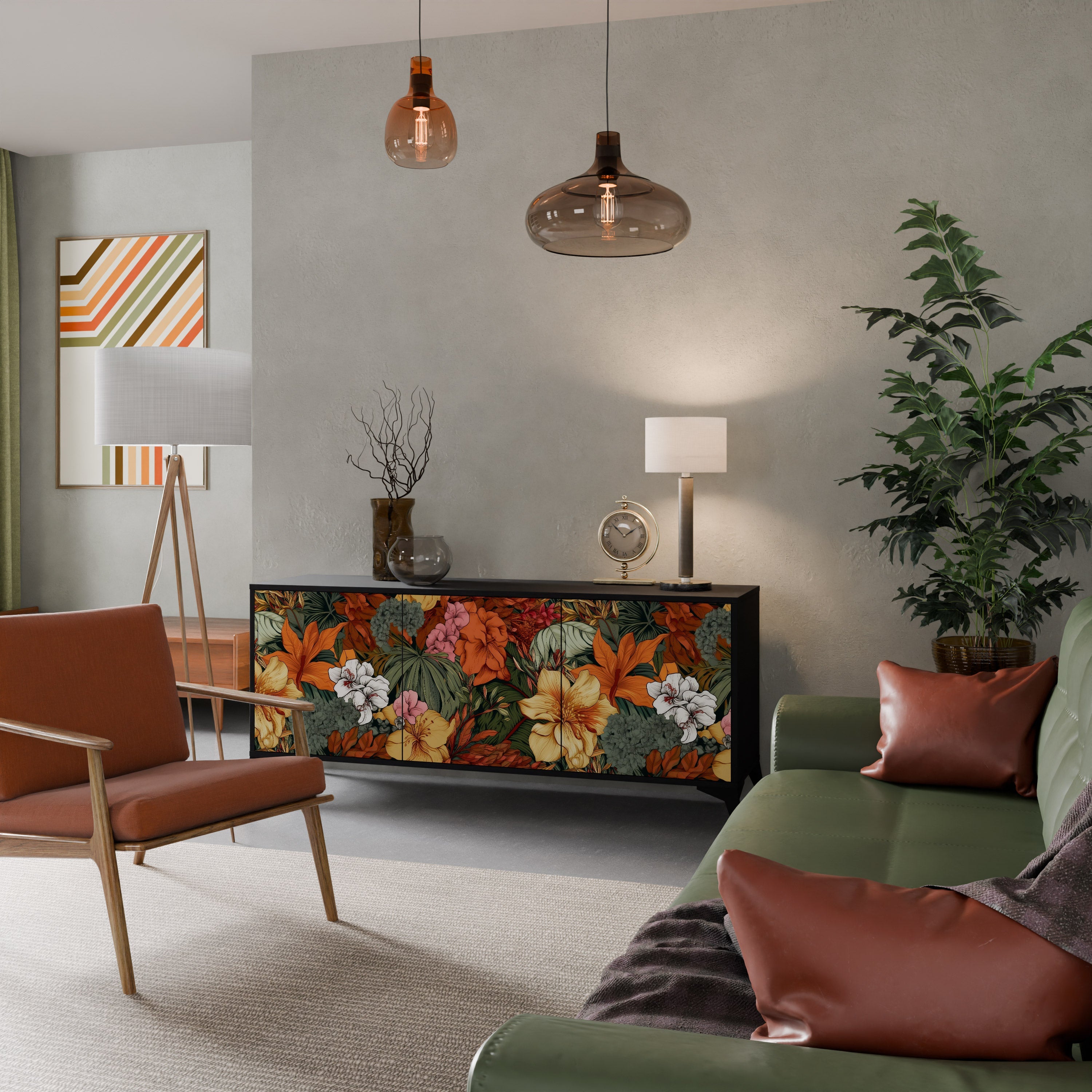 Μπουφές RADIANT FLORA με 3 πόρτες σε μαύρο φινίρισμα