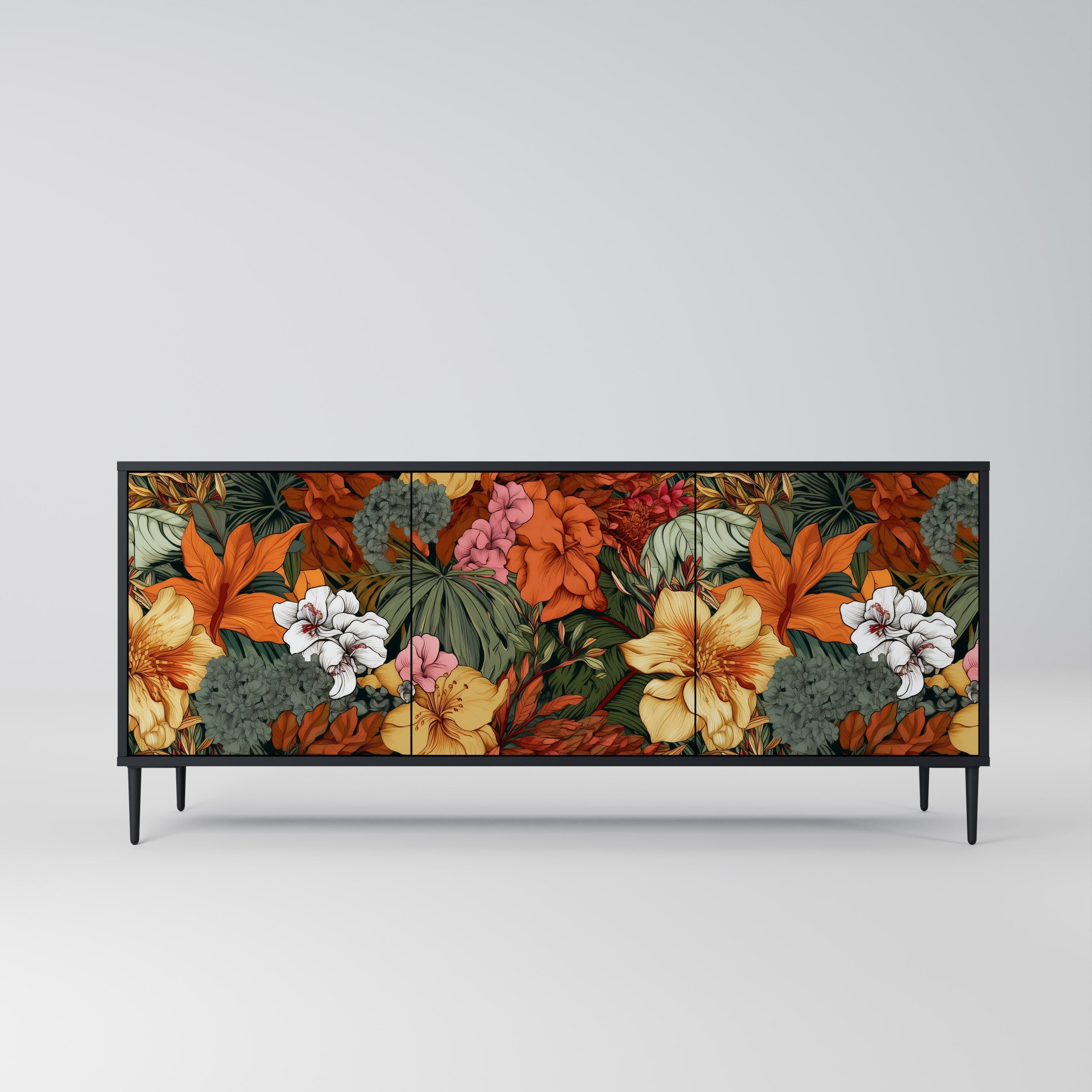 Μπουφές RADIANT FLORA με 3 πόρτες σε μαύρο φινίρισμα