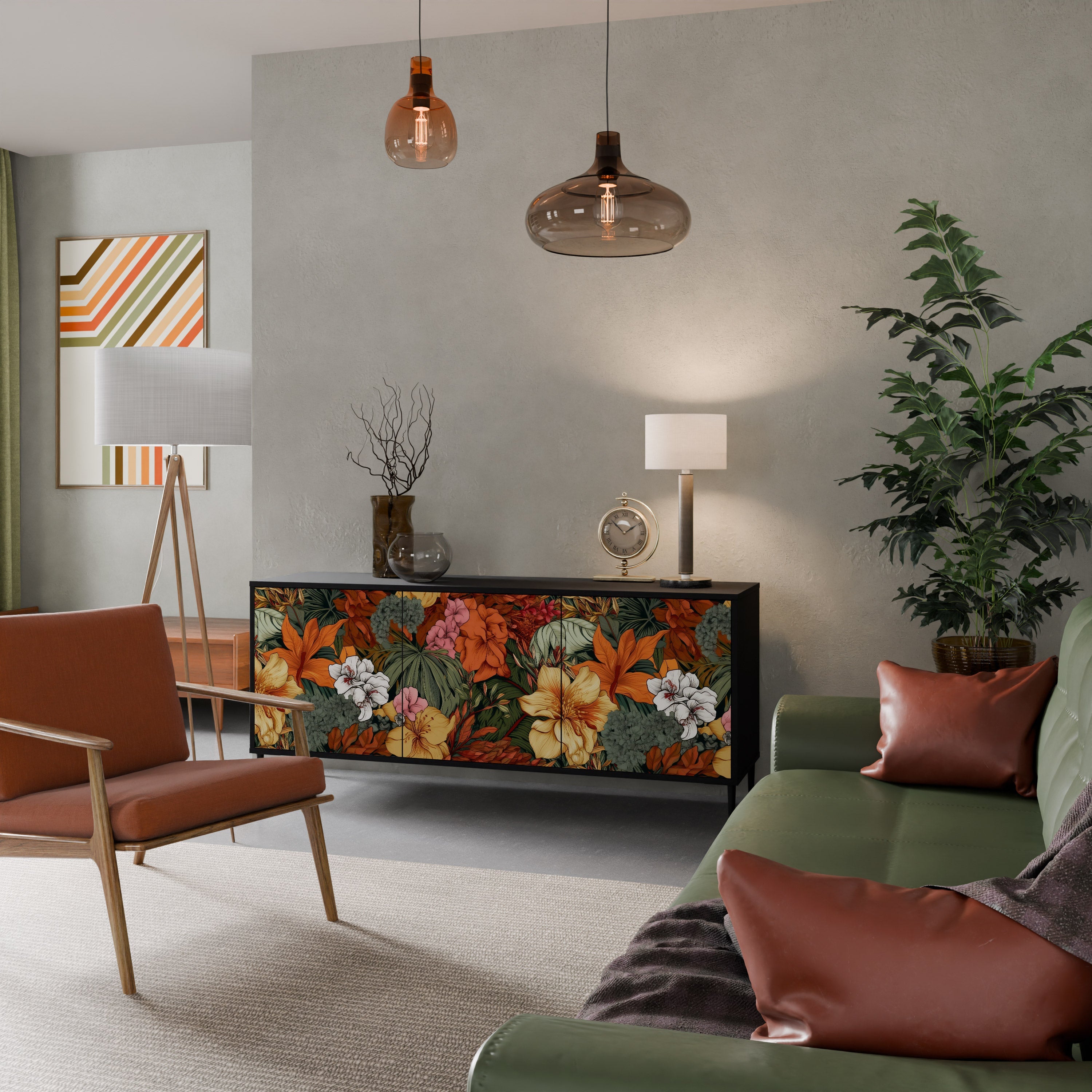 Μπουφές RADIANT FLORA με 3 πόρτες σε μαύρο φινίρισμα