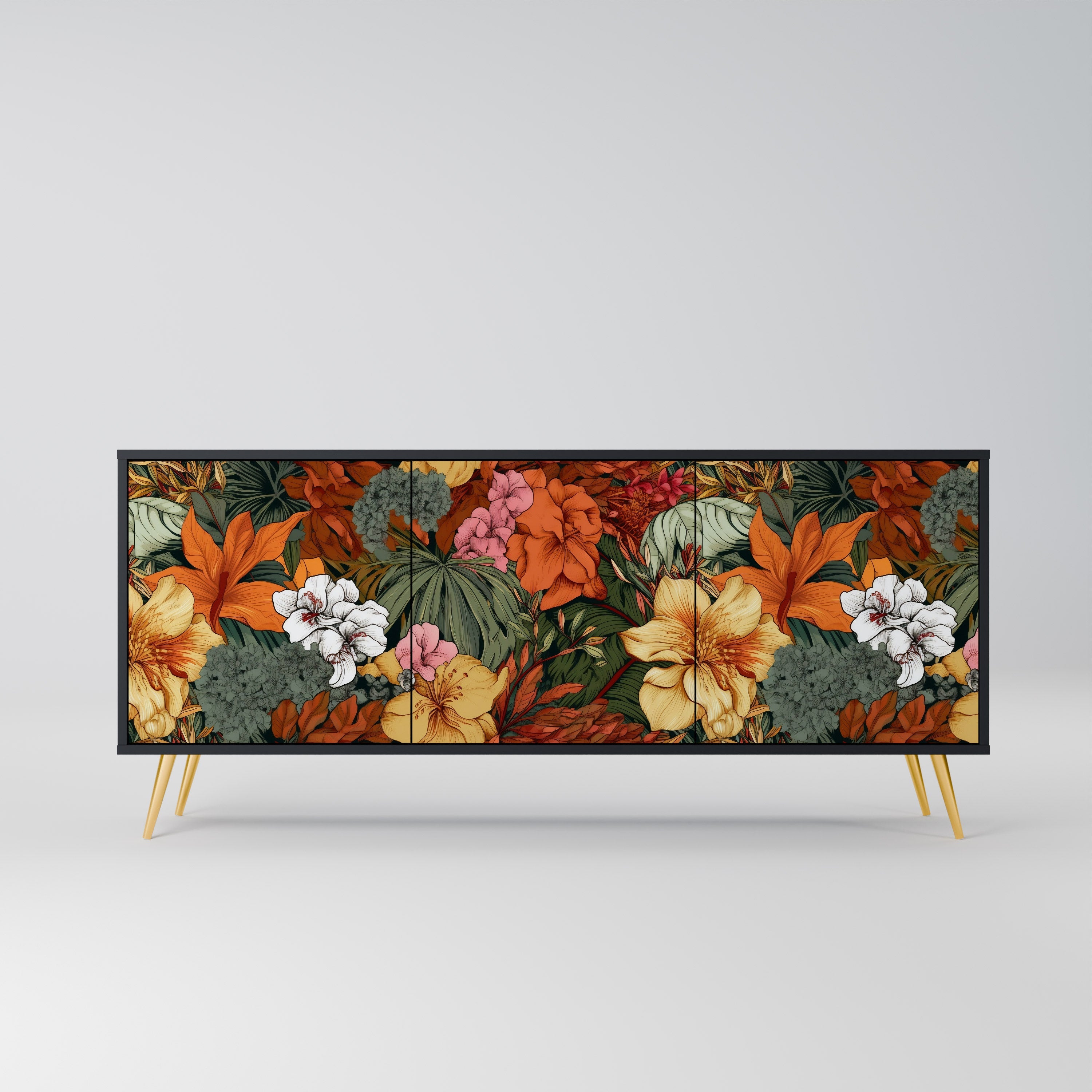 Μπουφές RADIANT FLORA με 3 πόρτες σε μαύρο φινίρισμα