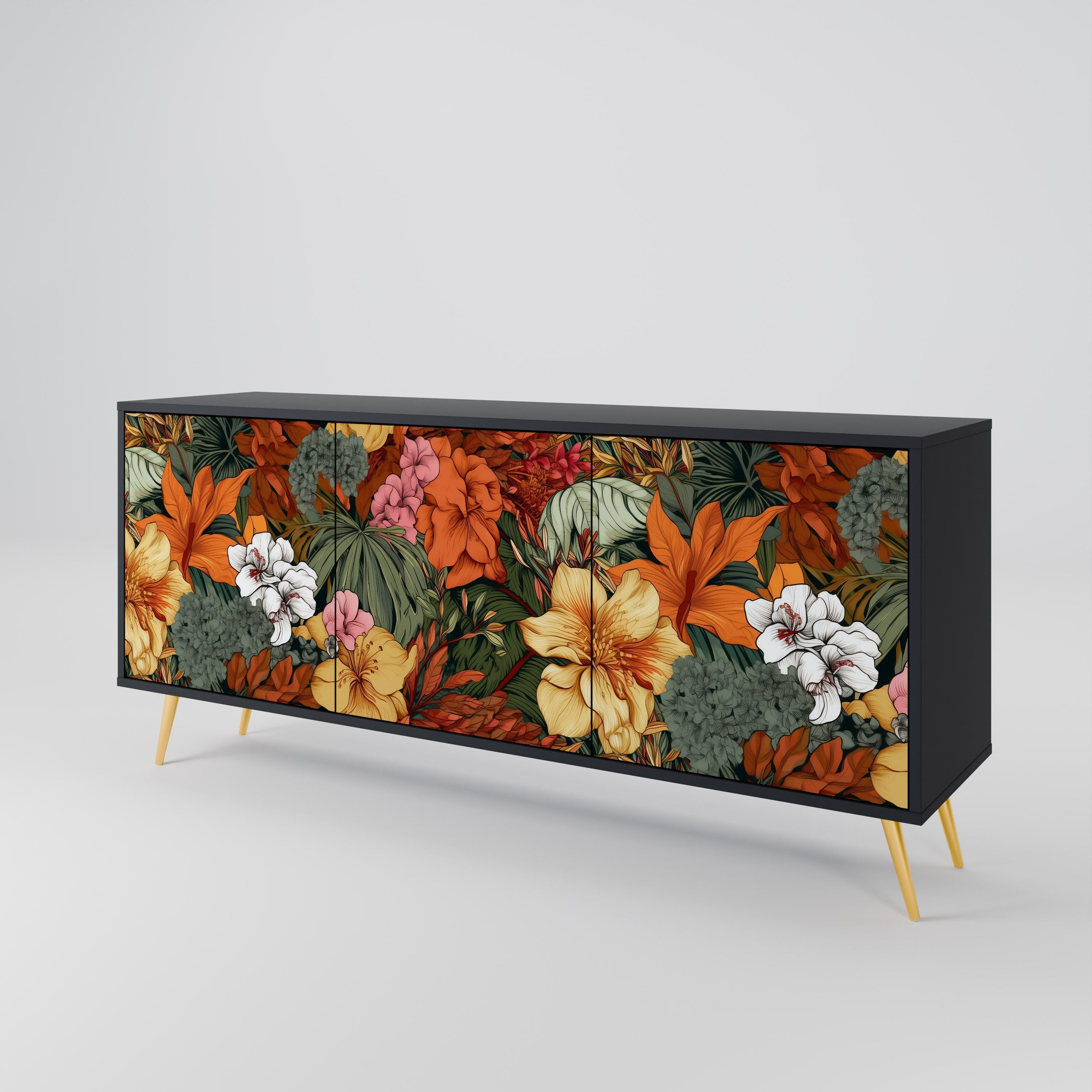 Μπουφές RADIANT FLORA με 3 πόρτες σε μαύρο φινίρισμα