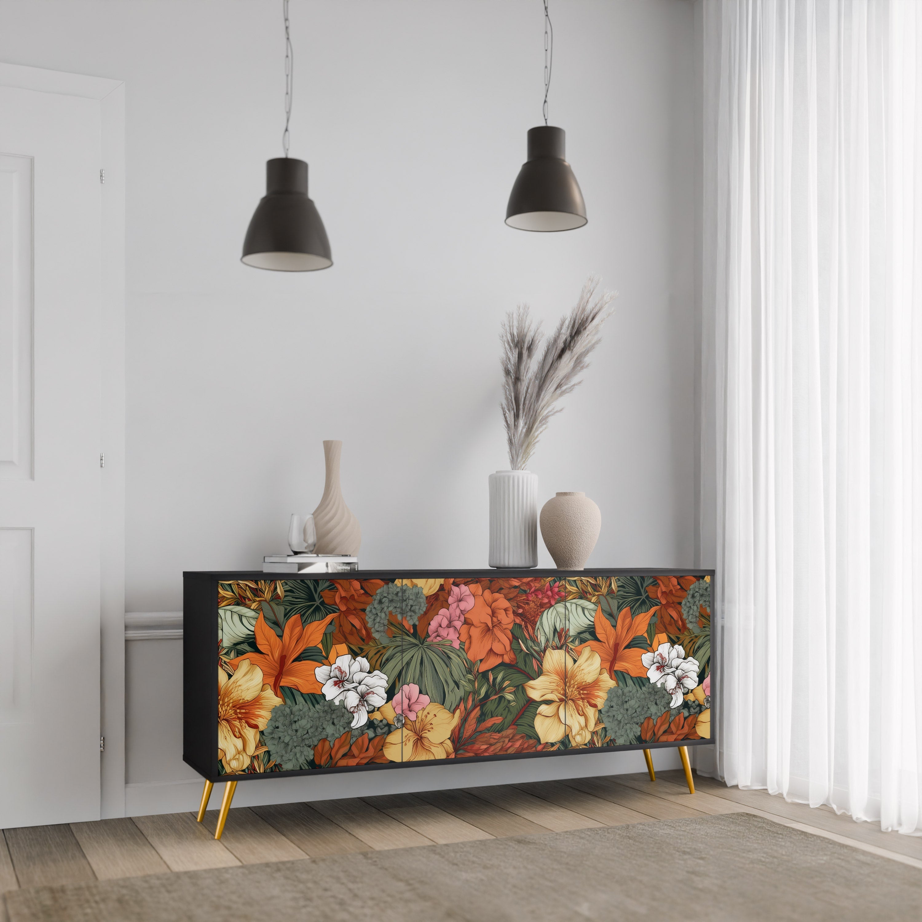 Μπουφές RADIANT FLORA με 3 πόρτες σε μαύρο φινίρισμα