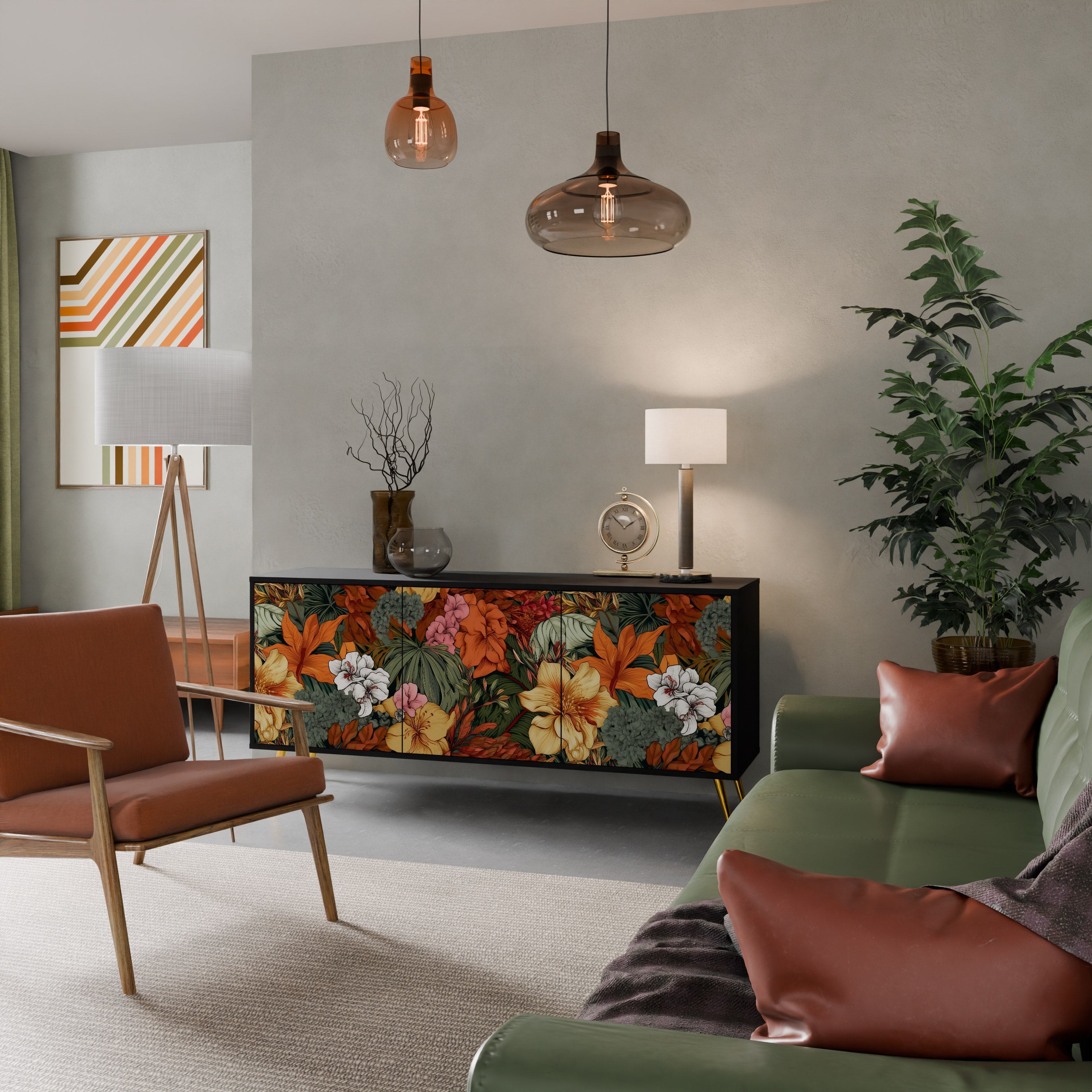 Μπουφές RADIANT FLORA με 3 πόρτες σε μαύρο φινίρισμα