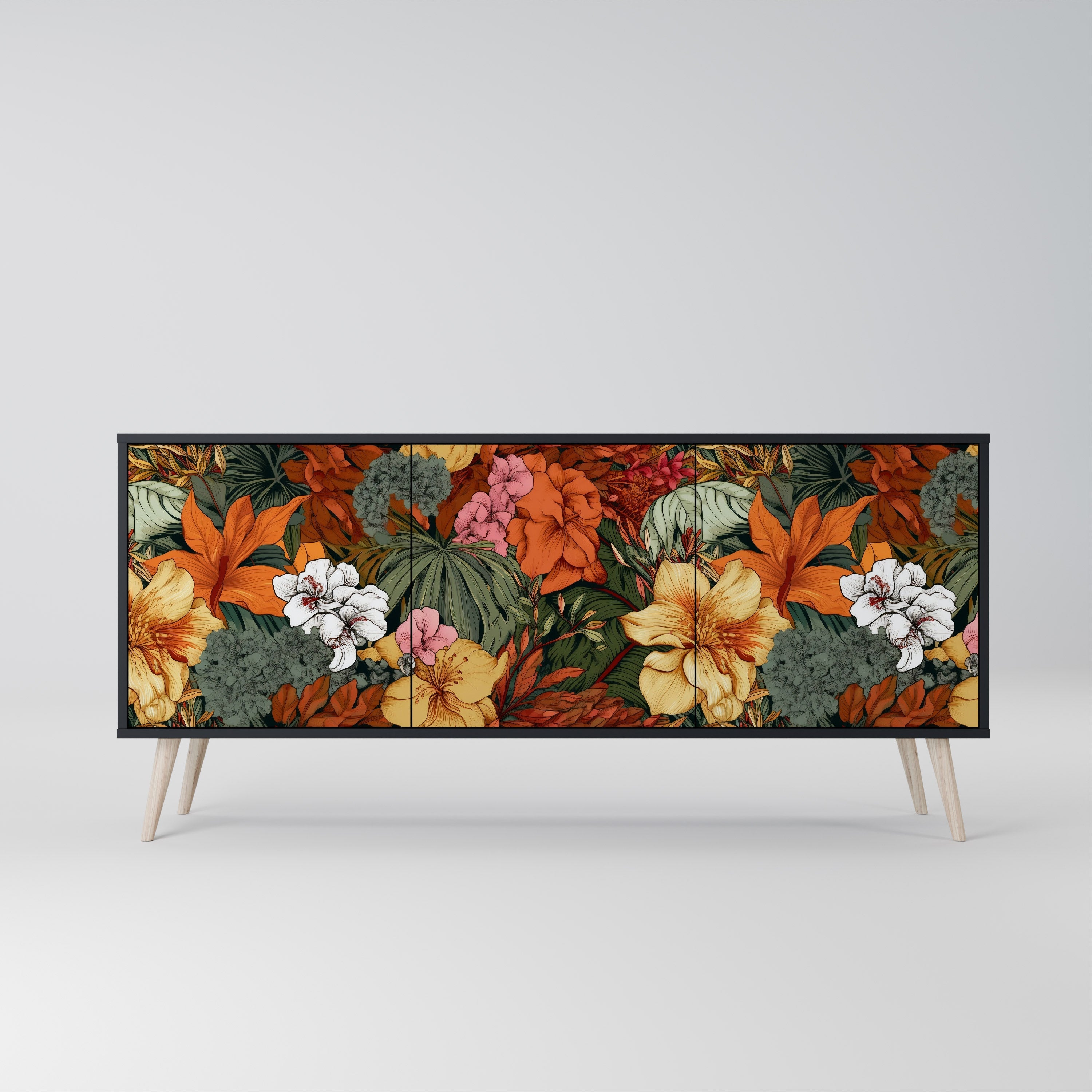 Μπουφές RADIANT FLORA με 3 πόρτες σε μαύρο φινίρισμα