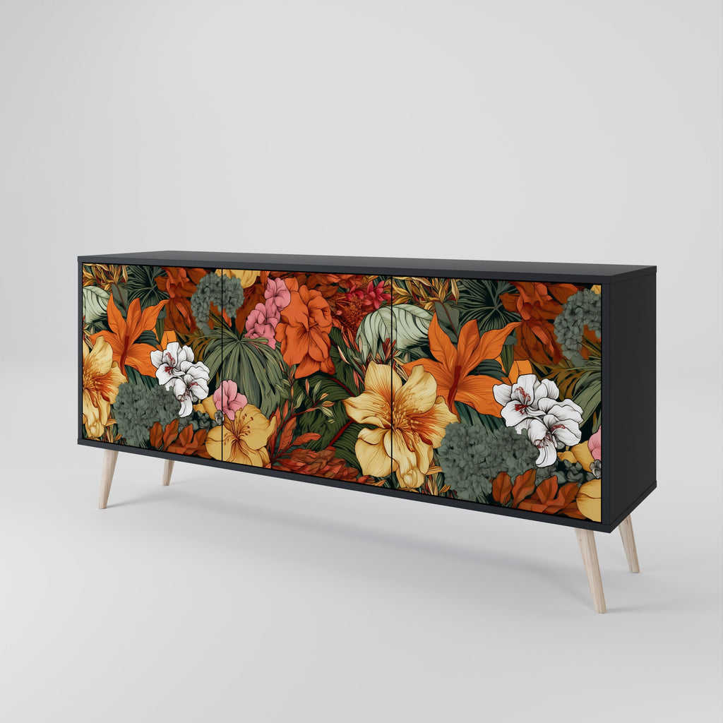 Μπουφές RADIANT FLORA με 3 πόρτες σε μαύρο φινίρισμα