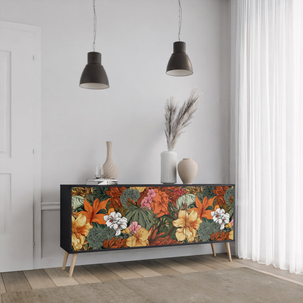 Μπουφές RADIANT FLORA με 3 πόρτες σε μαύρο φινίρισμα