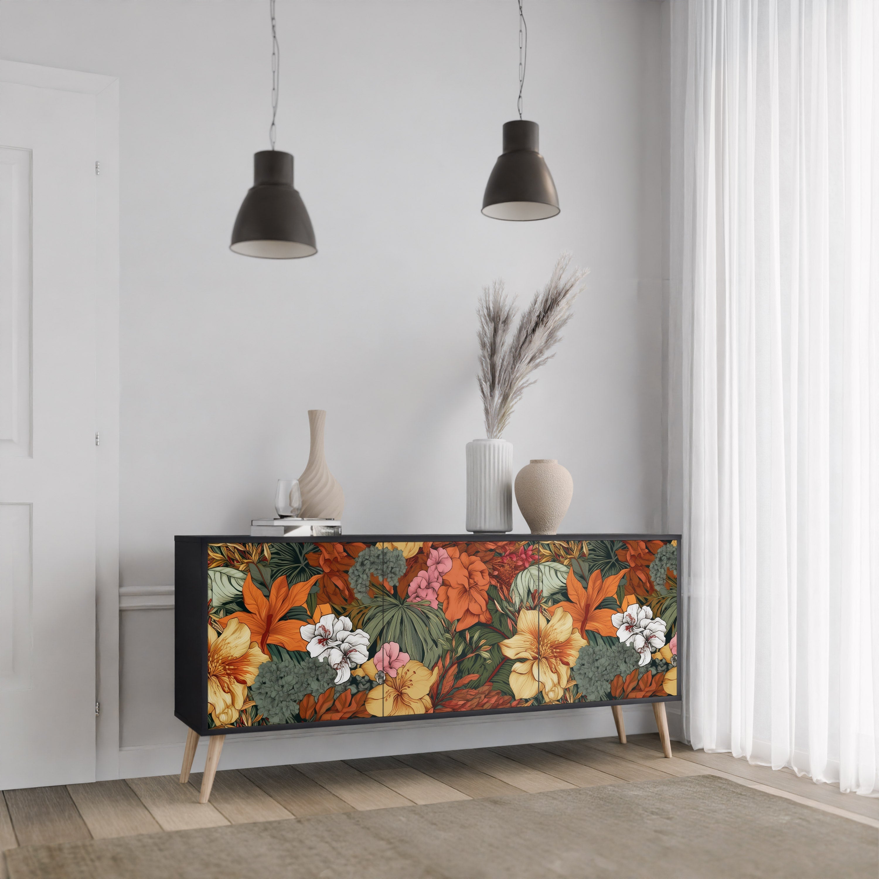 Μπουφές RADIANT FLORA με 3 πόρτες σε μαύρο φινίρισμα