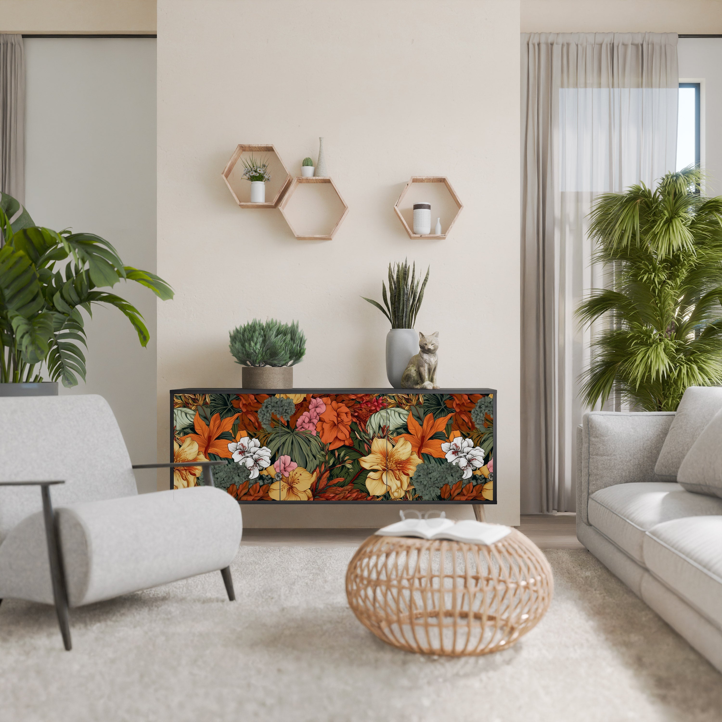 Μπουφές RADIANT FLORA με 3 πόρτες σε μαύρο φινίρισμα
