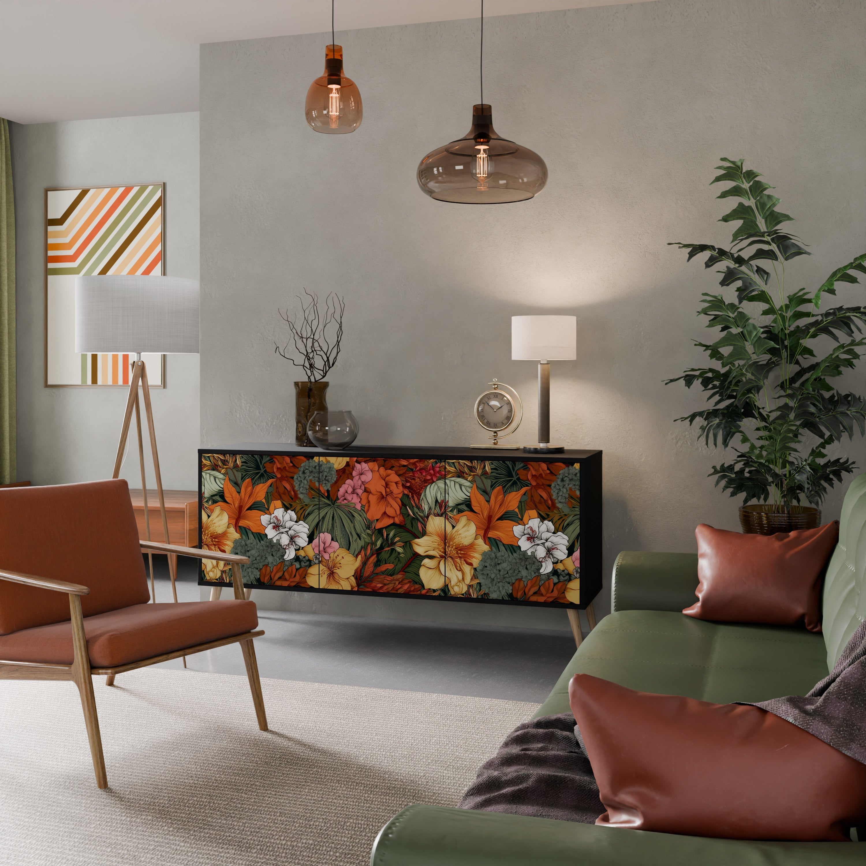 Μπουφές RADIANT FLORA με 3 πόρτες σε μαύρο φινίρισμα