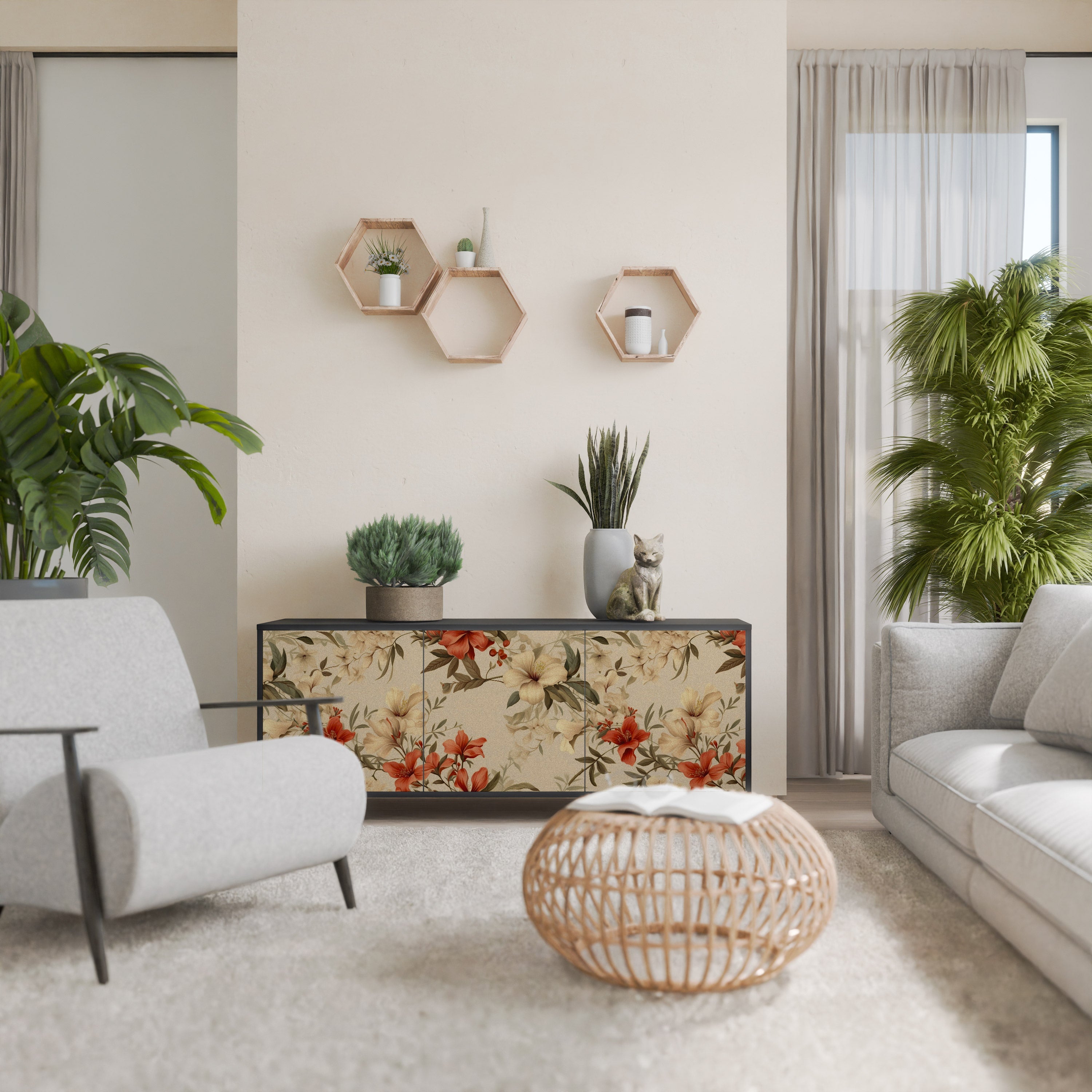 Μπουφές BLOOMING HARMONY με 3 πόρτες σε μαύρο φινίρισμα