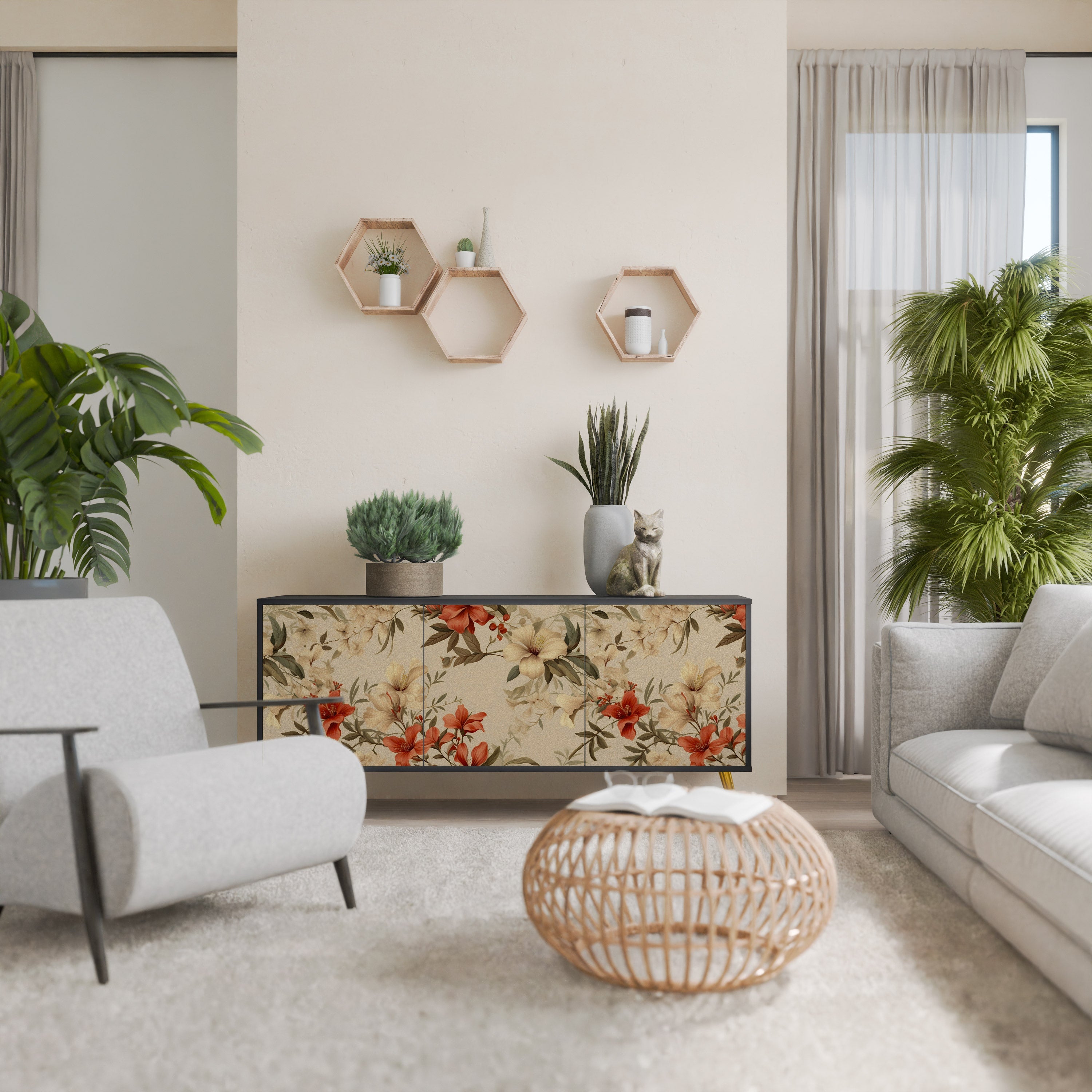 Μπουφές BLOOMING HARMONY με 3 πόρτες σε μαύρο φινίρισμα
