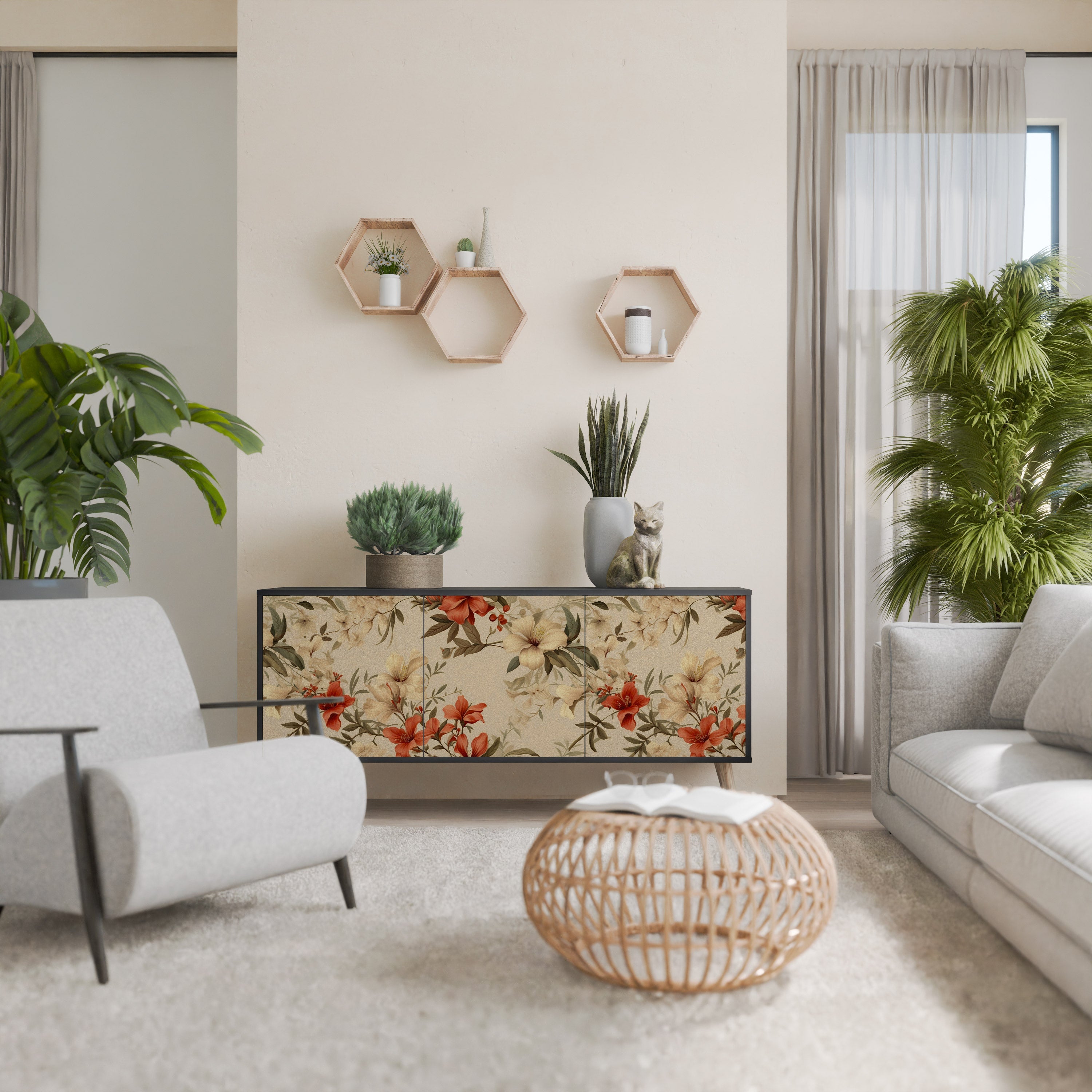Μπουφές BLOOMING HARMONY με 3 πόρτες σε μαύρο φινίρισμα