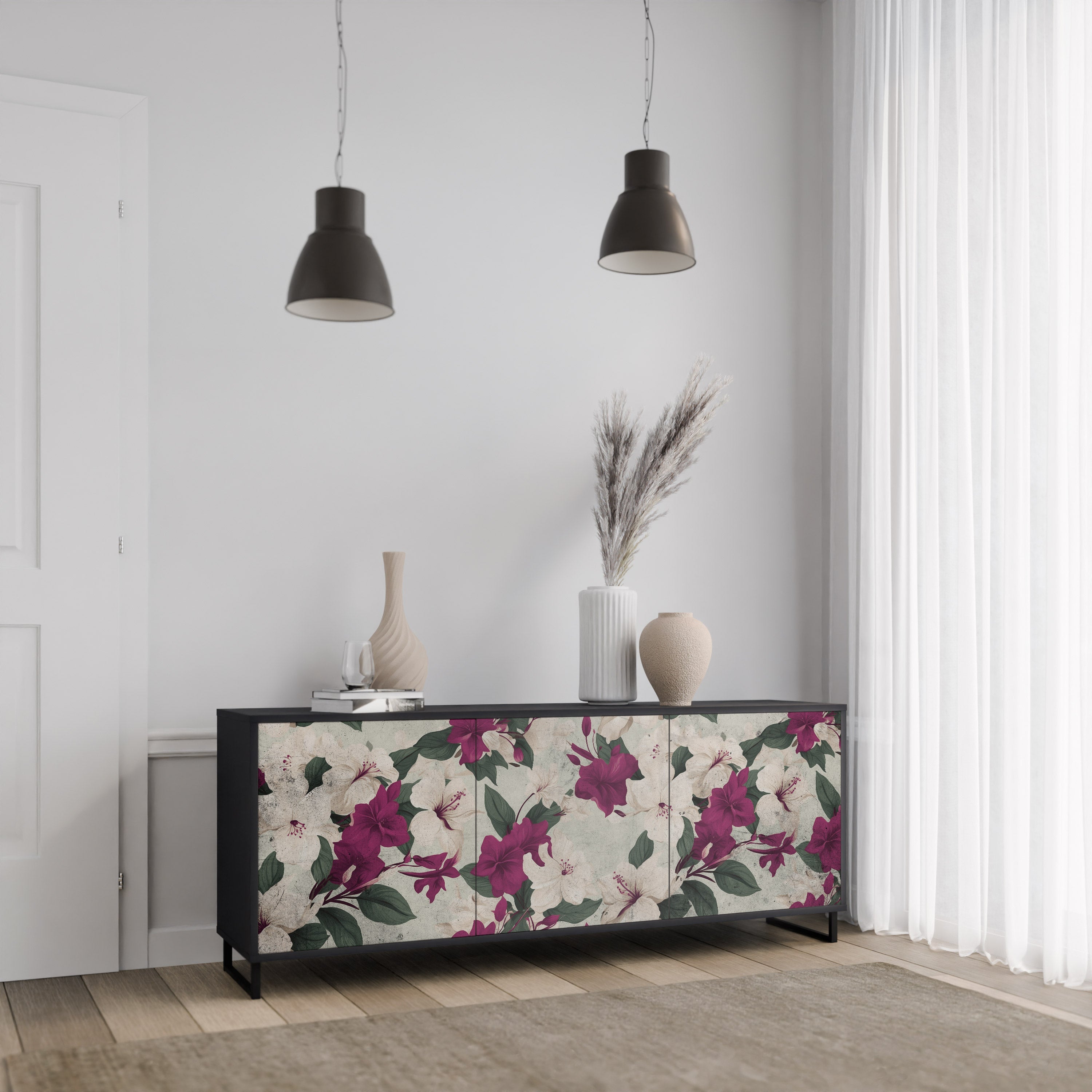 FLOWERET DREAM Μπουφές με 3 πόρτες σε μαύρο φινίρισμα