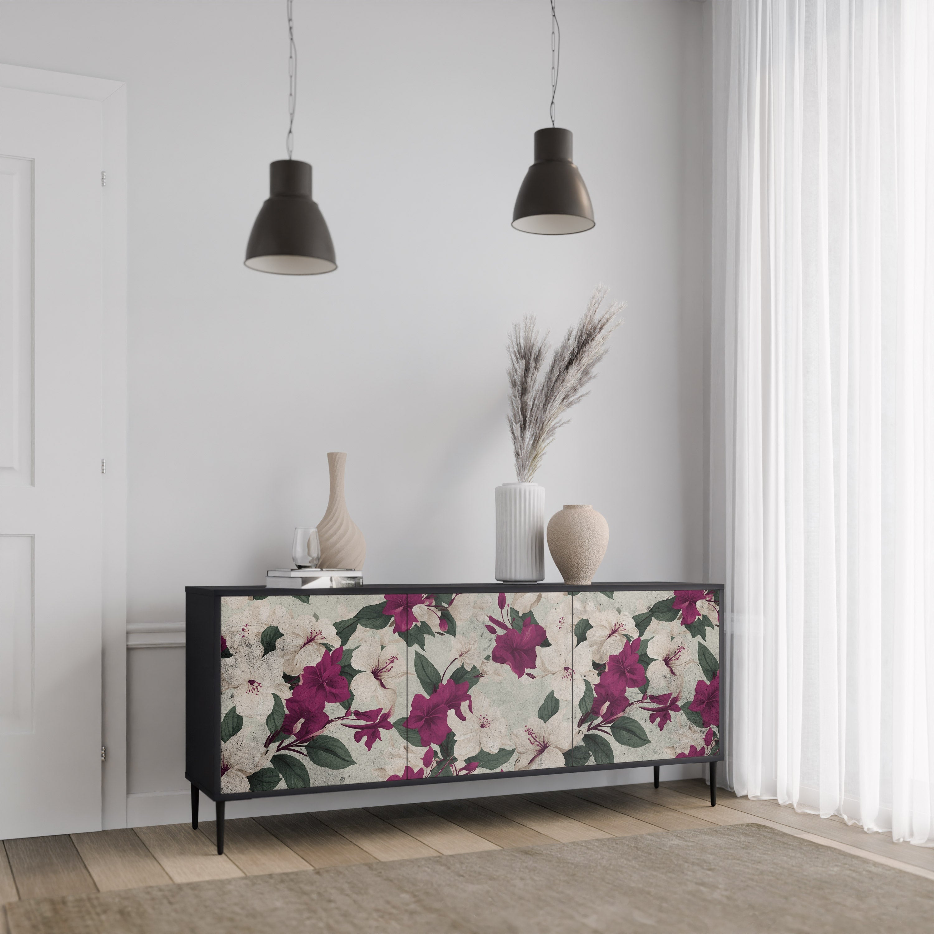 FLOWERET DREAM Μπουφές με 3 πόρτες σε μαύρο φινίρισμα