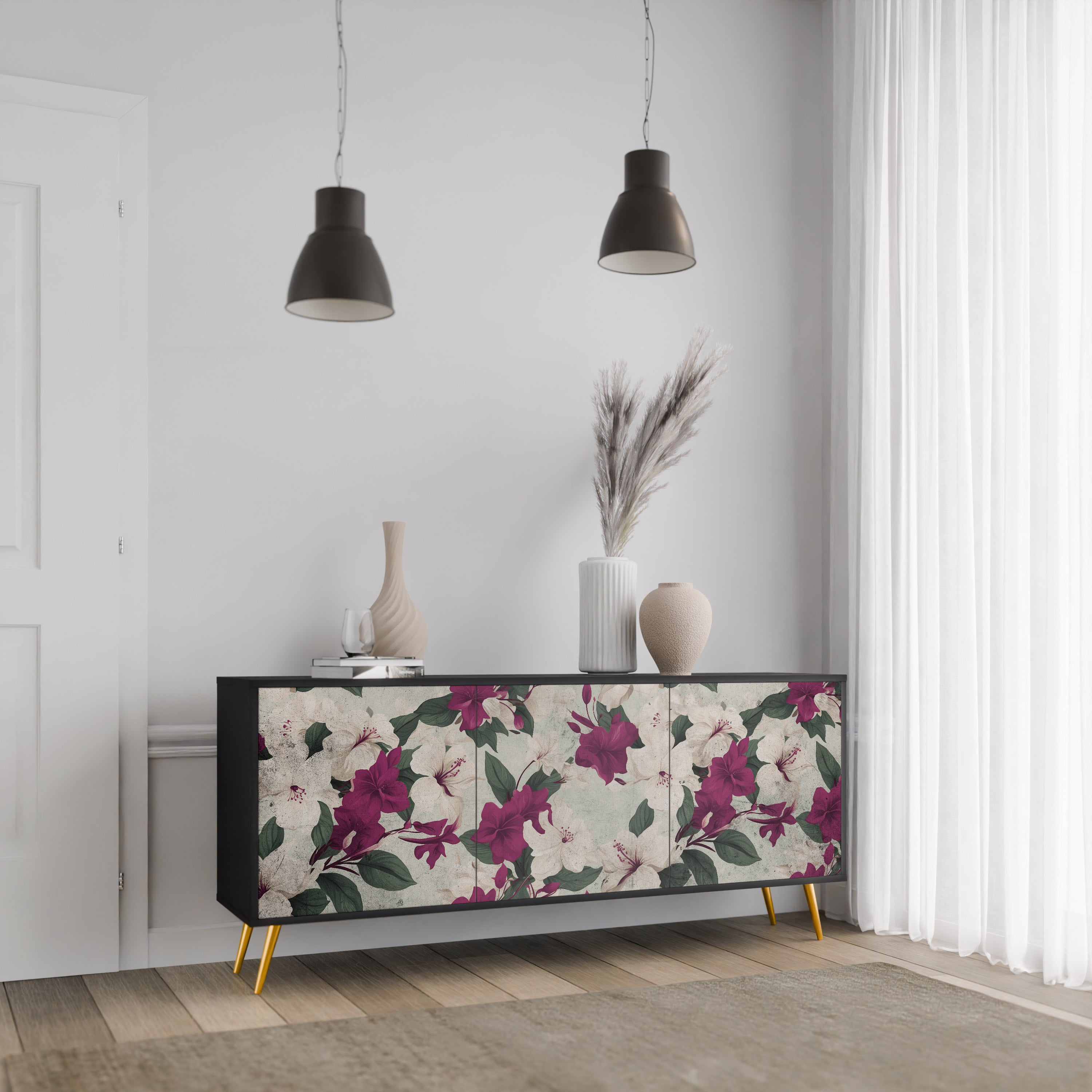 FLOWERET DREAM Μπουφές με 3 πόρτες σε μαύρο φινίρισμα