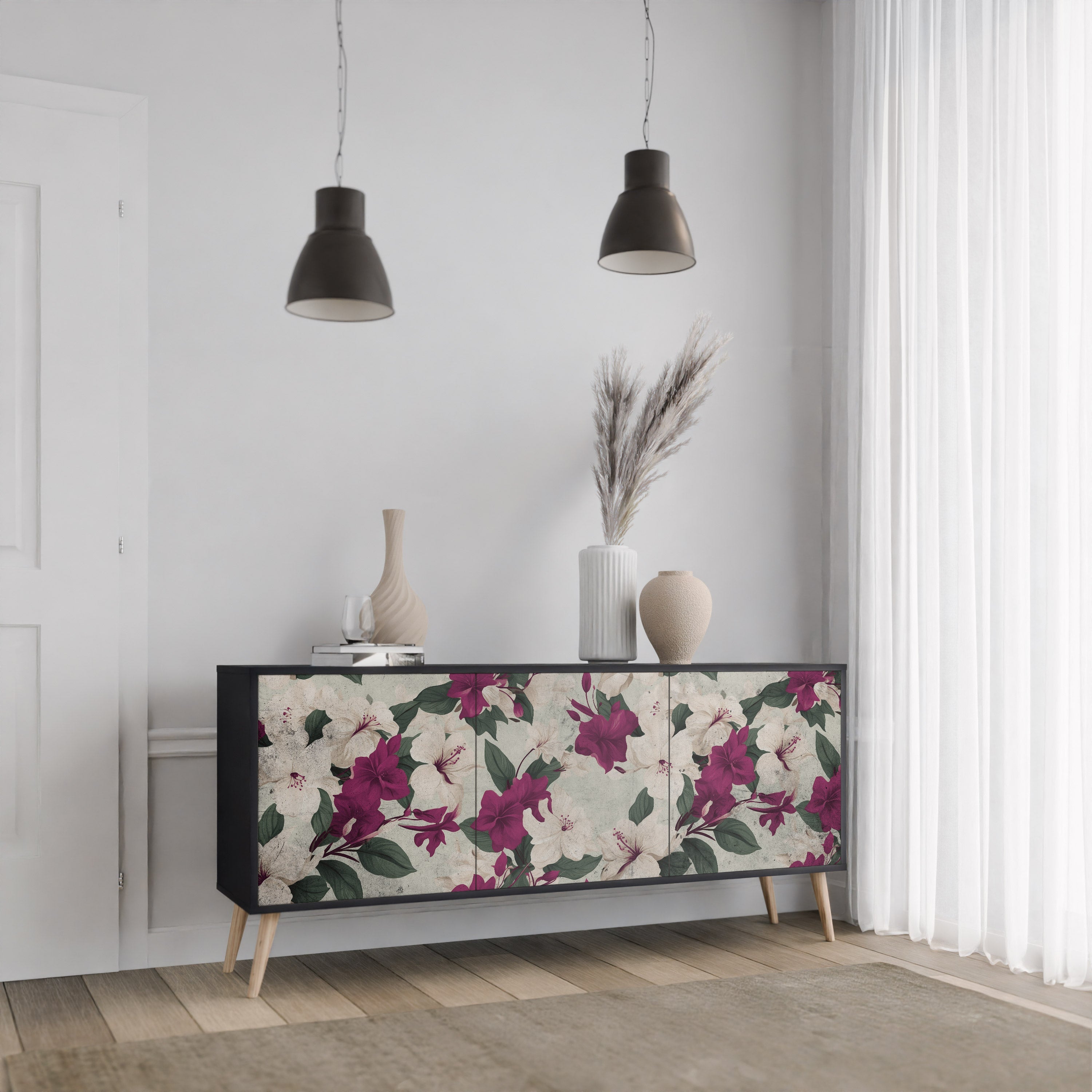FLOWERET DREAM Μπουφές με 3 πόρτες σε μαύρο φινίρισμα