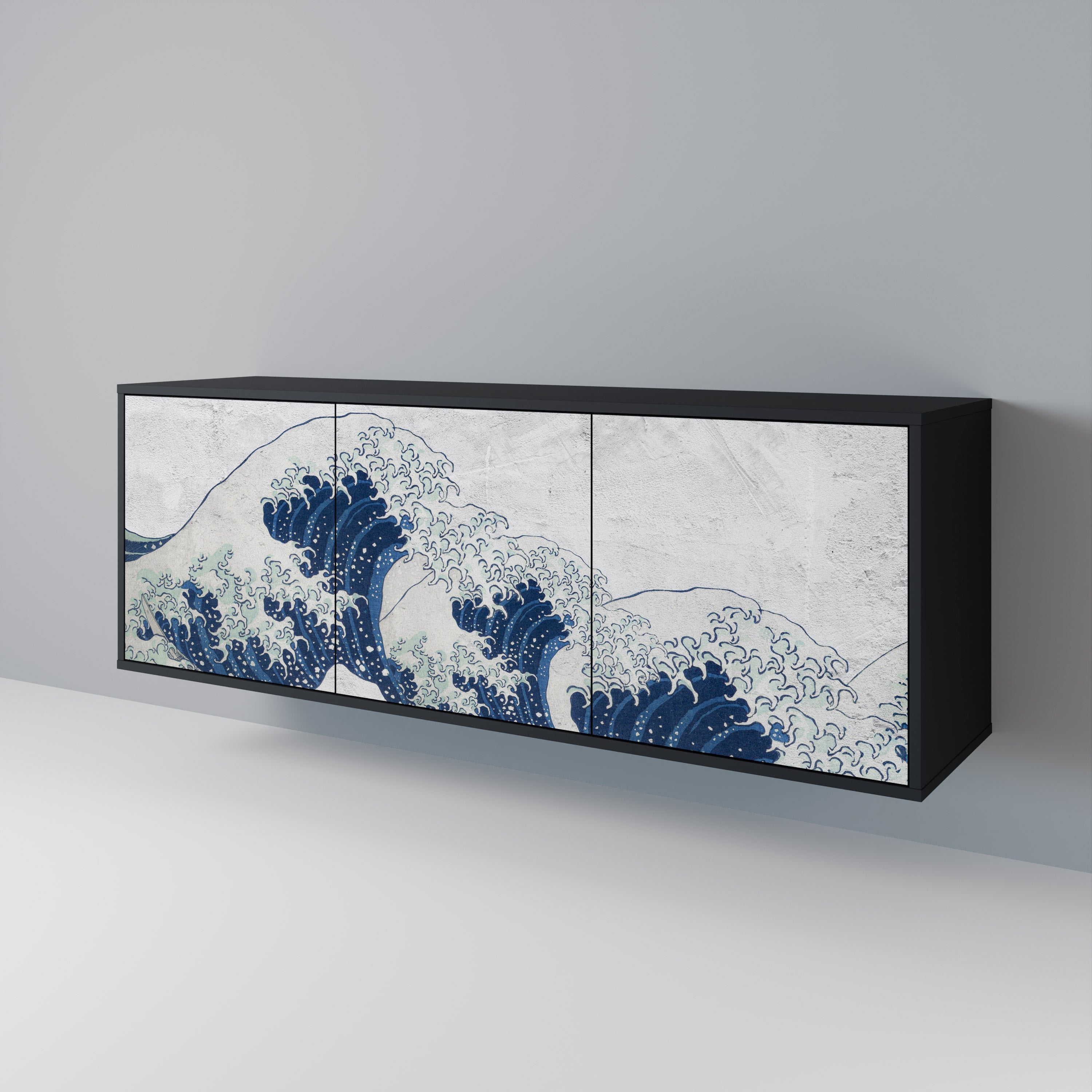 Μπουφές THE GREAT WAVE AT KANAGAWA με 3 πόρτες σε μαύρο φινίρισμα