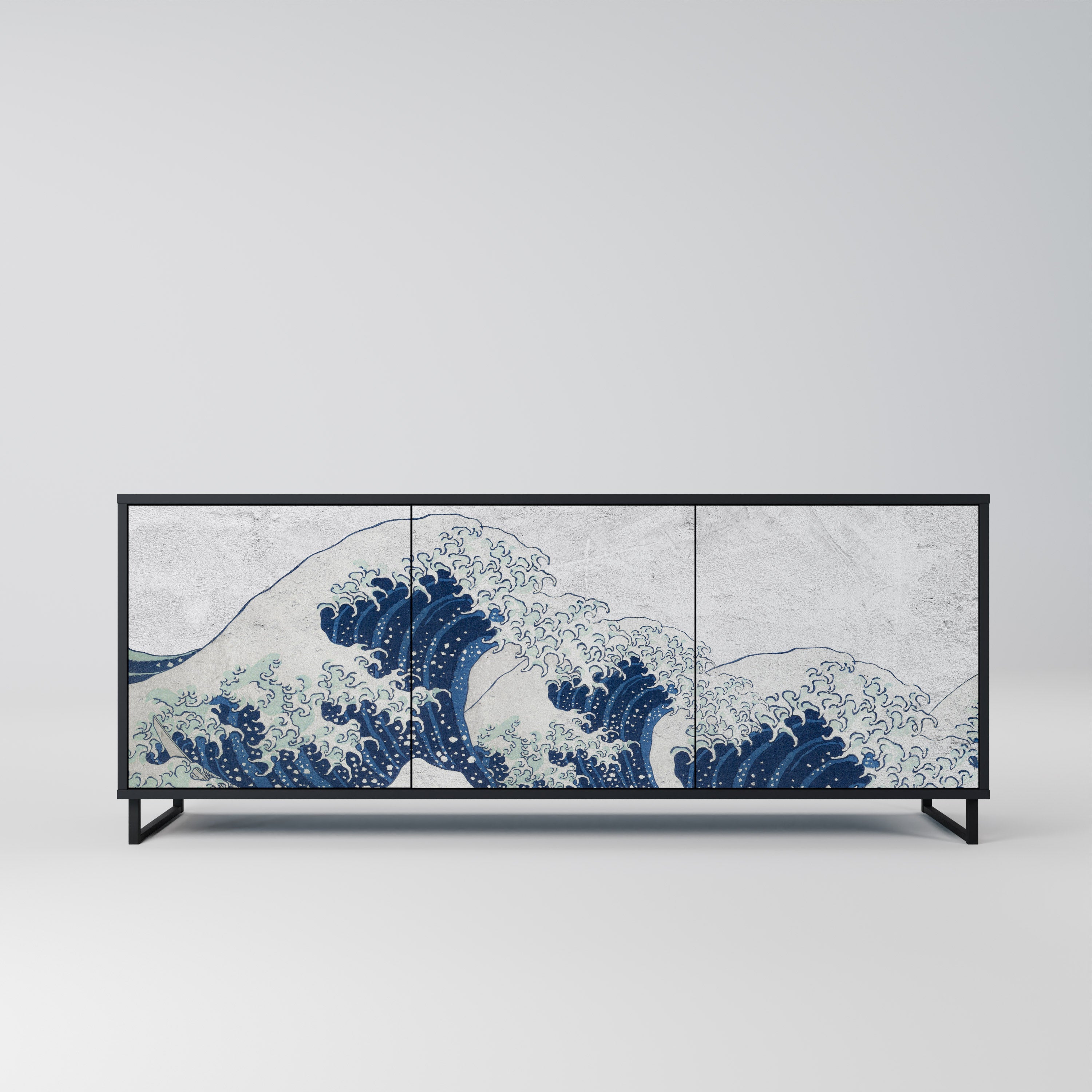 Μπουφές THE GREAT WAVE AT KANAGAWA με 3 πόρτες σε μαύρο φινίρισμα
