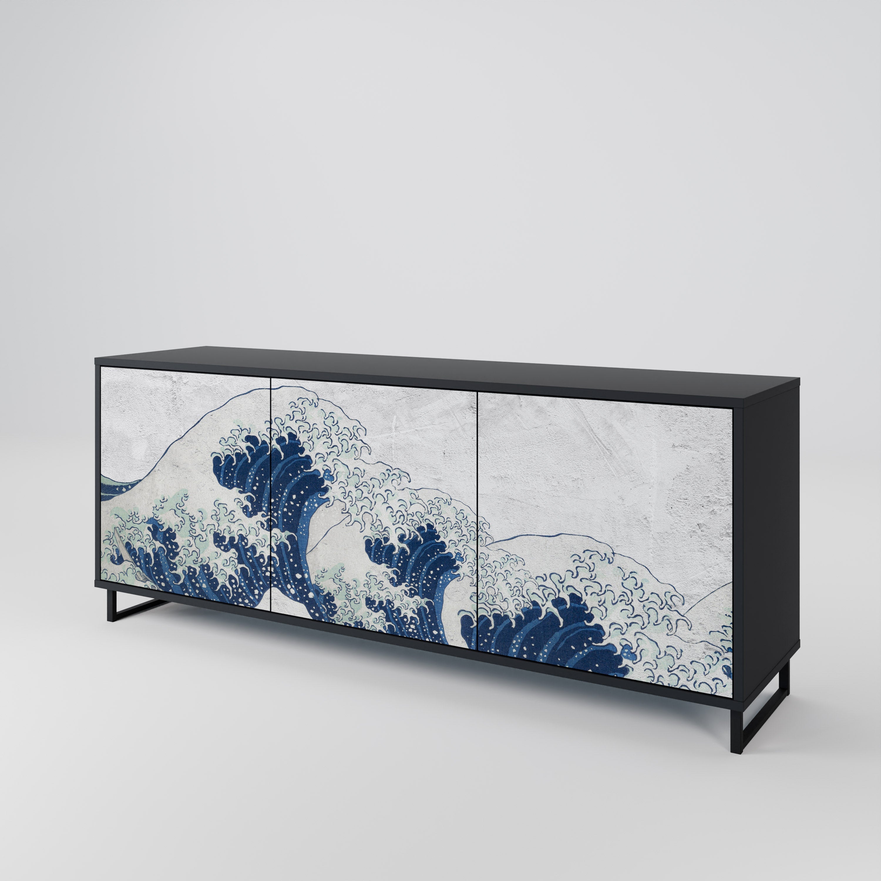 Μπουφές THE GREAT WAVE AT KANAGAWA με 3 πόρτες σε μαύρο φινίρισμα