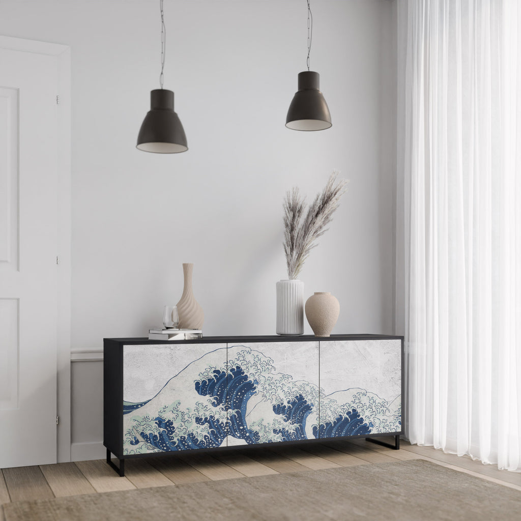 Μπουφές THE GREAT WAVE AT KANAGAWA με 3 πόρτες σε μαύρο φινίρισμα