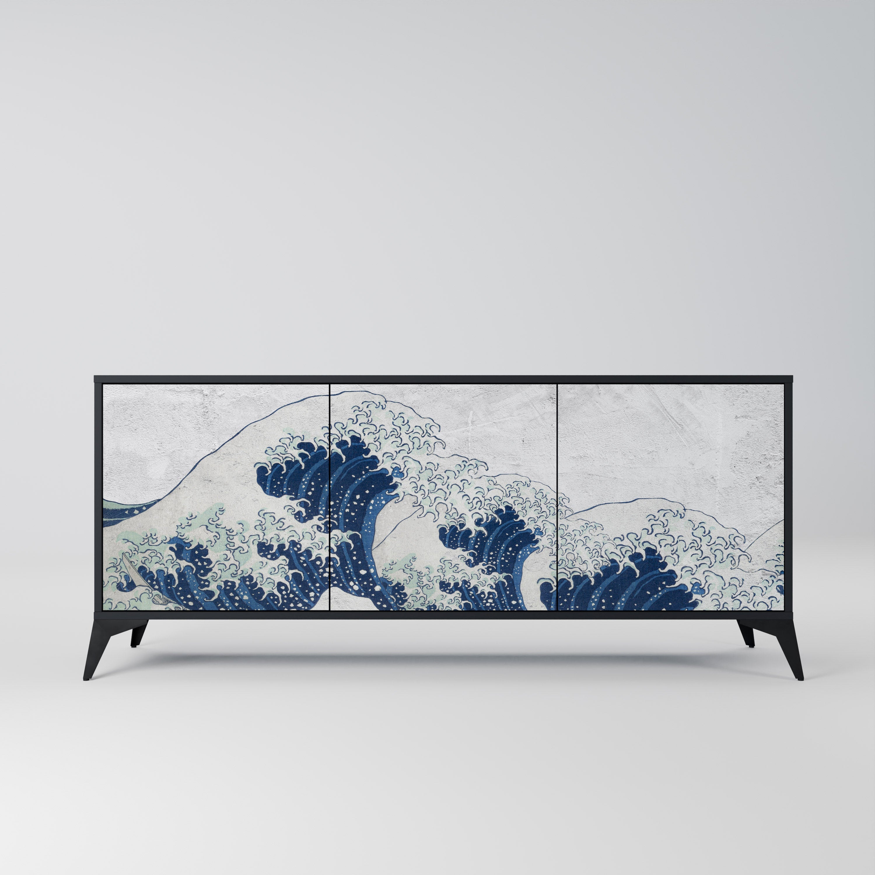Μπουφές THE GREAT WAVE AT KANAGAWA με 3 πόρτες σε μαύρο φινίρισμα