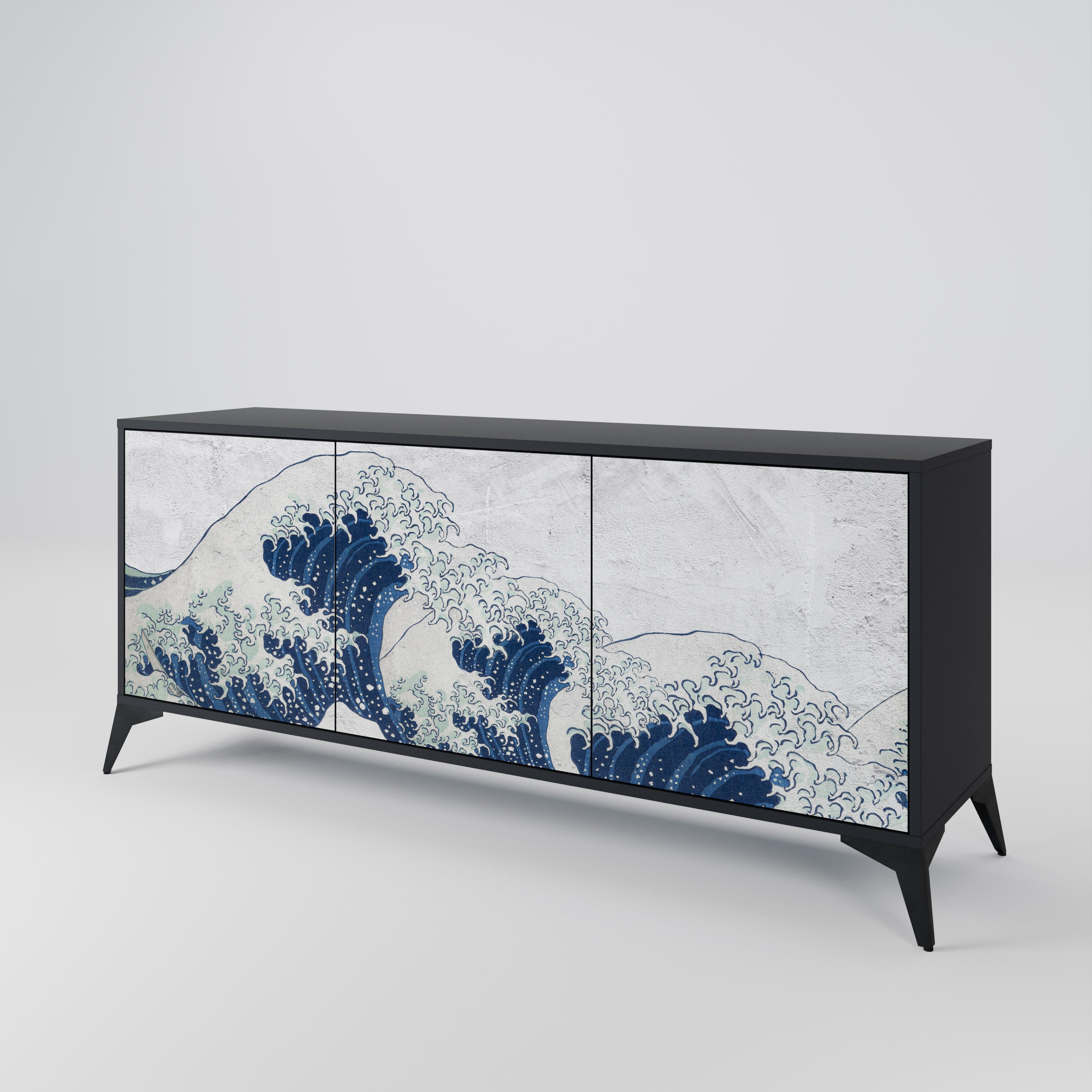 Μπουφές THE GREAT WAVE AT KANAGAWA με 3 πόρτες σε μαύρο φινίρισμα